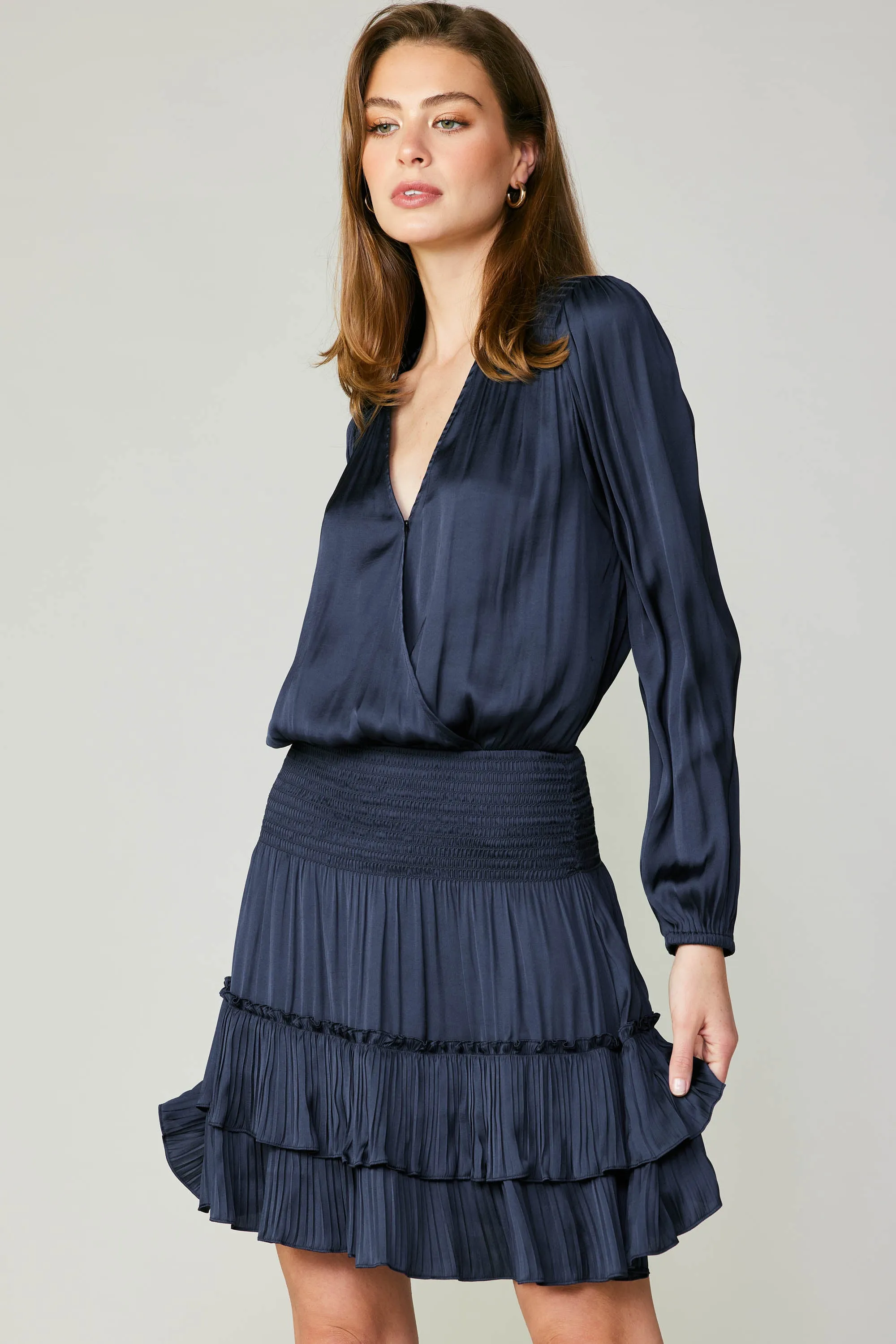 Pleated Surplice Mini Dress sold by Current Air product image thumbnail 3