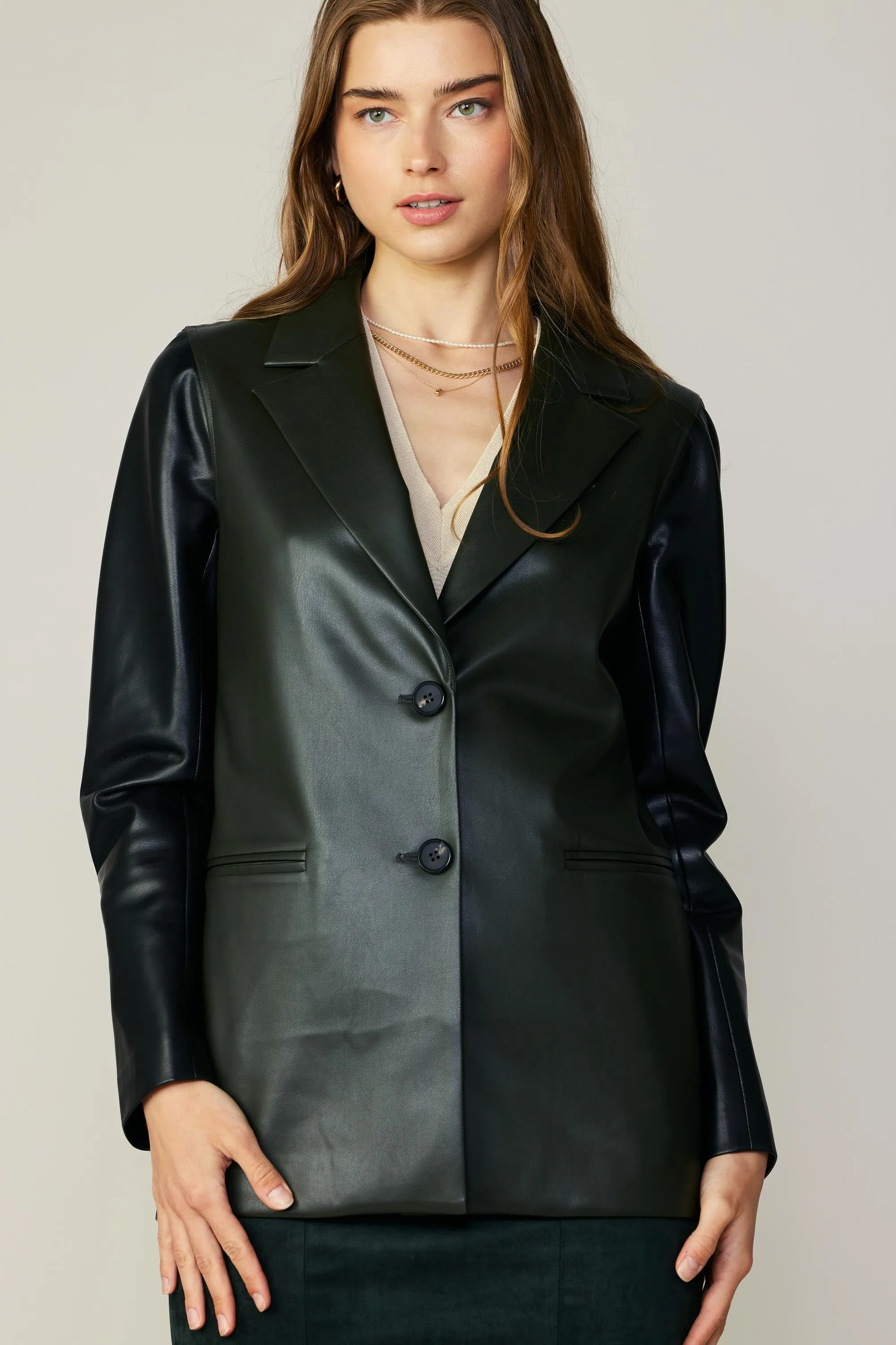 Two Tone Vegan Leather Jacket sold by Current Air product image thumbnail 2