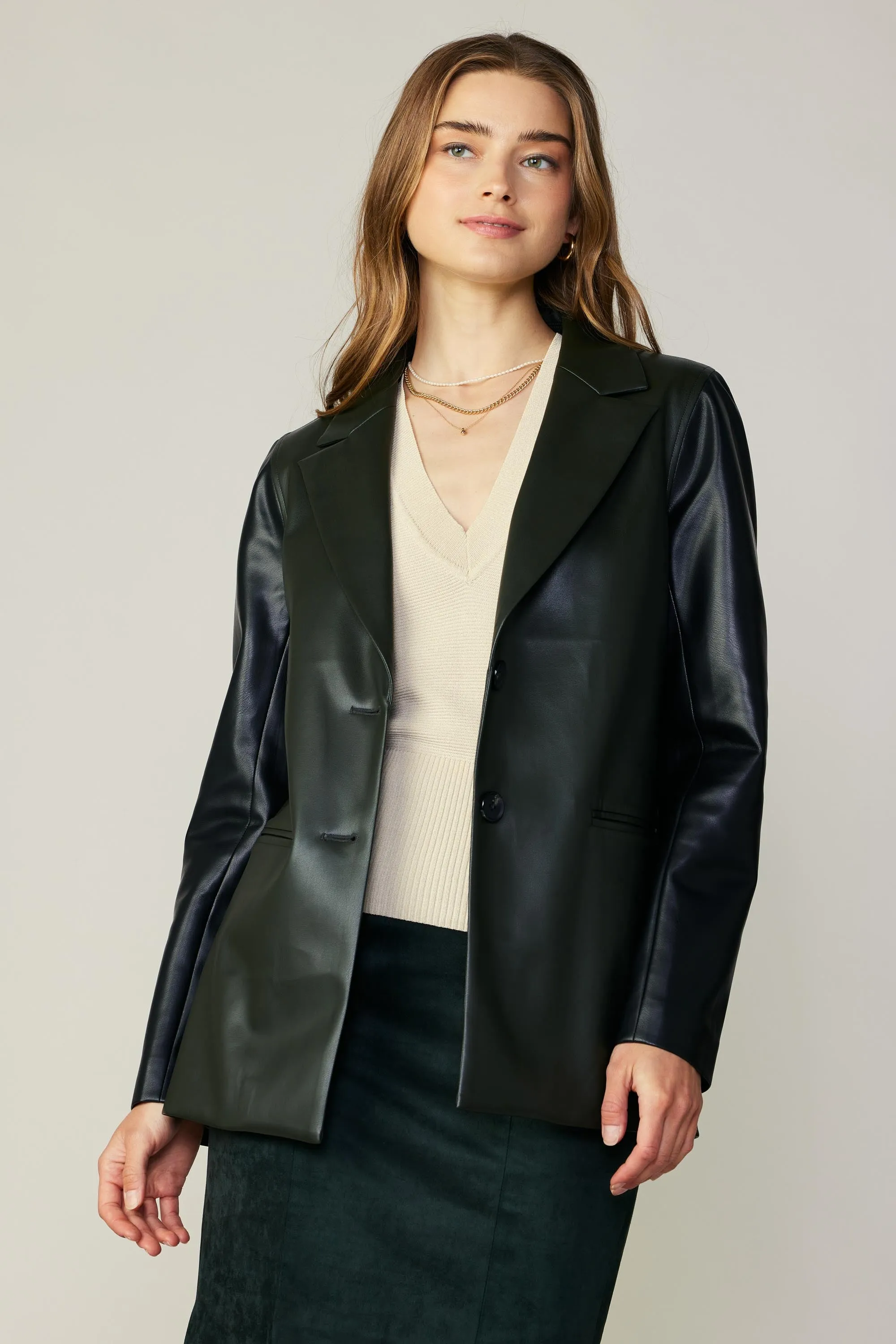 Two Tone Vegan Leather Jacket sold by Current Air product image thumbnail 4