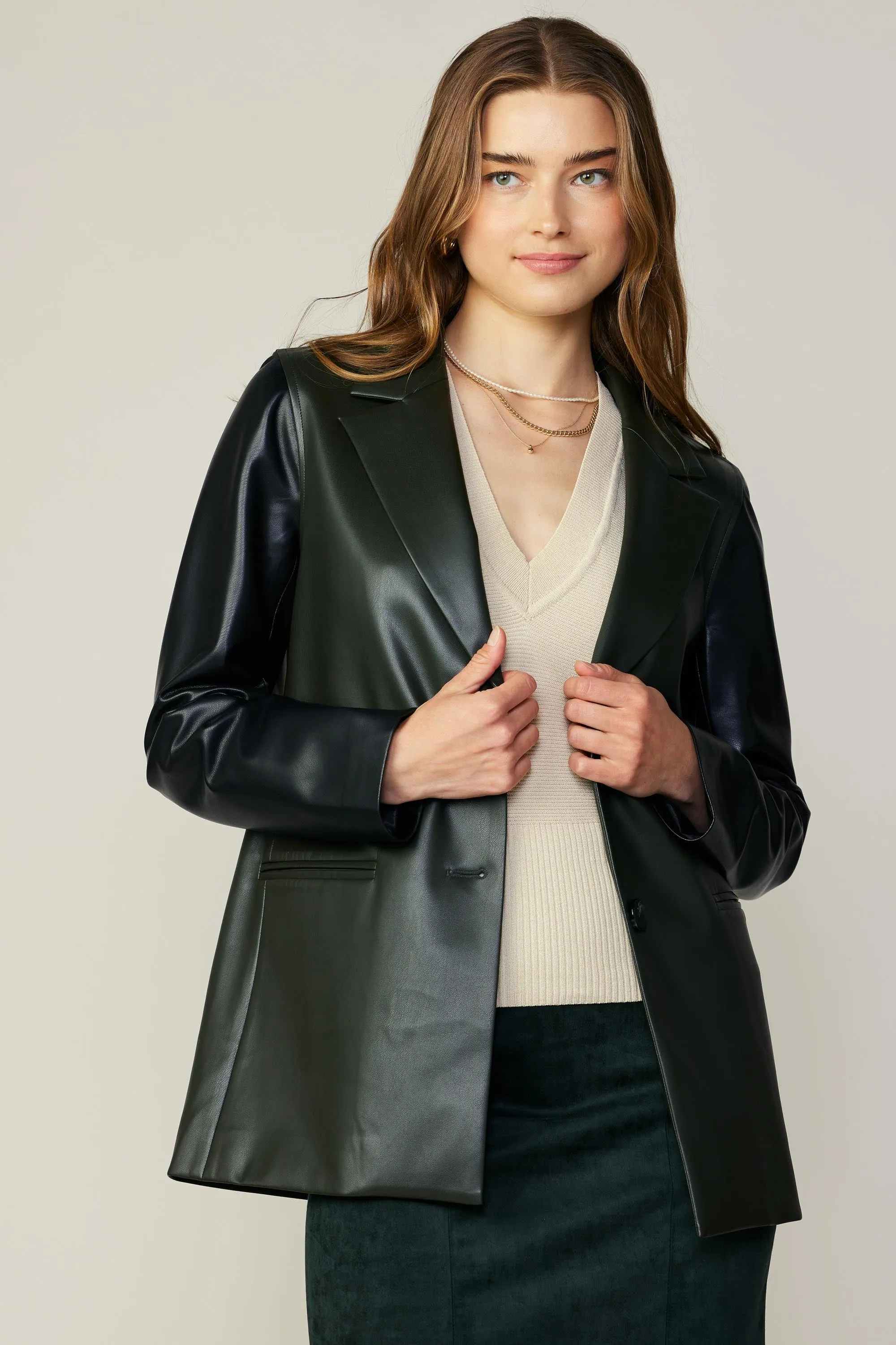 Two Tone Vegan Leather Jacket sold by Current Air product image thumbnail 3