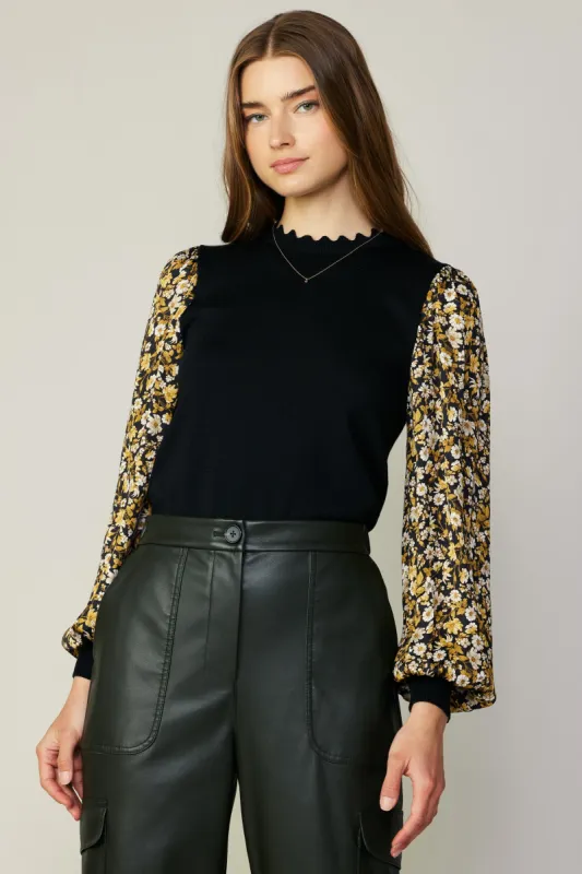 Floral Contrast Sweater Top sold by Current Air