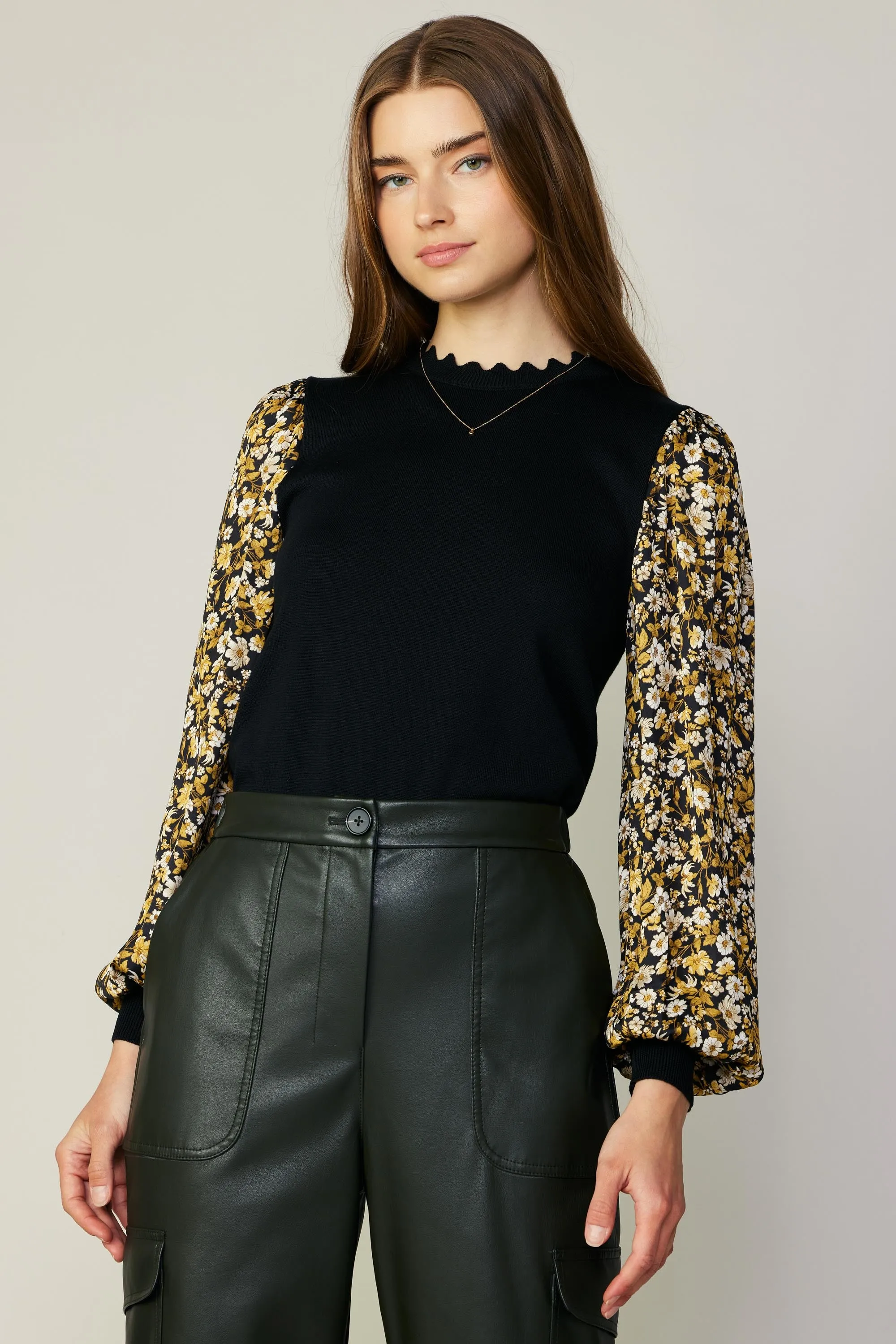 Floral Contrast Sweater Top sold by Current Air