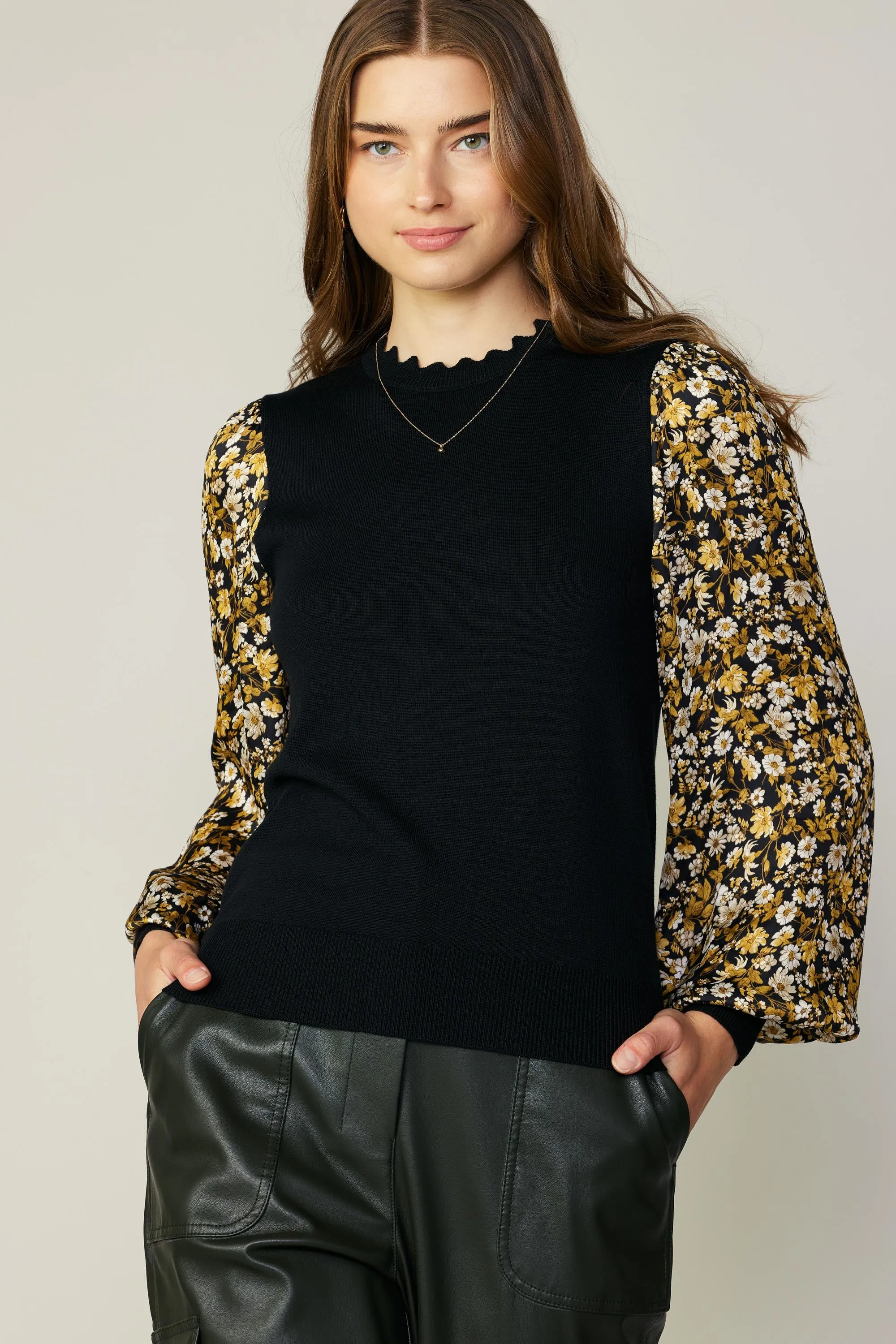 Floral Contrast Sweater Top sold by Current Air product image thumbnail 3