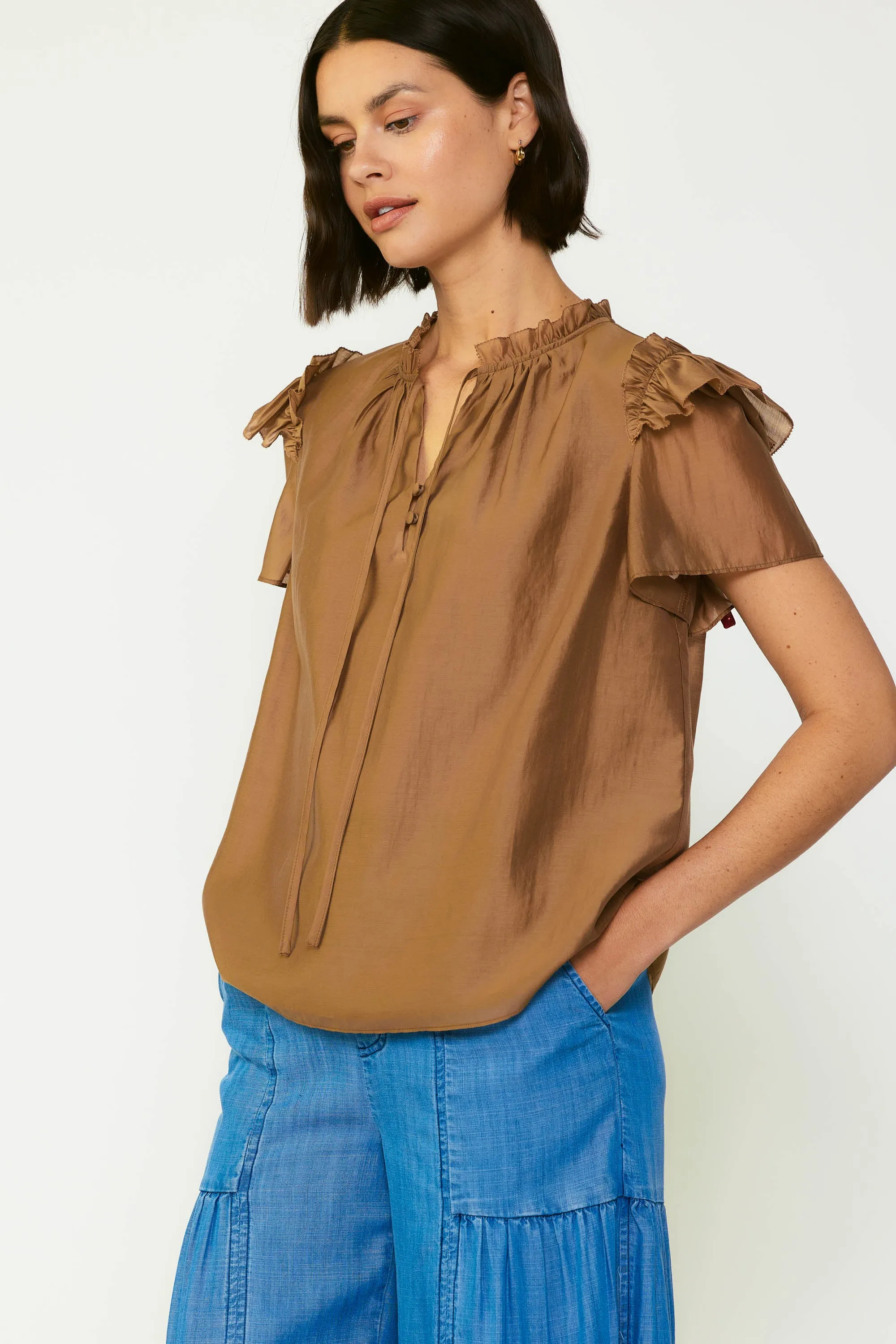 Ruffled Shoulder Blouse sold by Current Air product image thumbnail 4