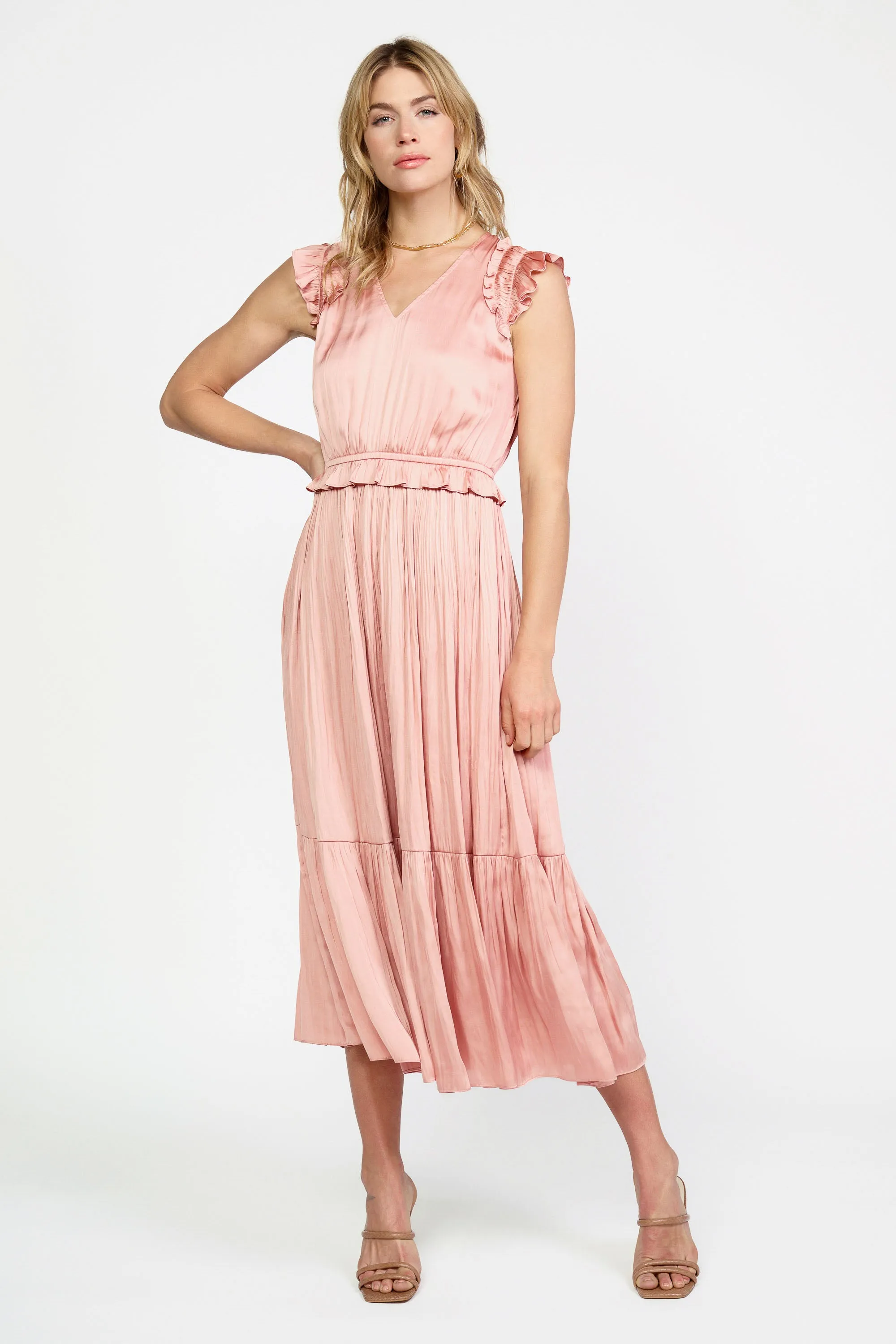 Ruffled Flutter Sleeve Midi Dress sold by Current Air