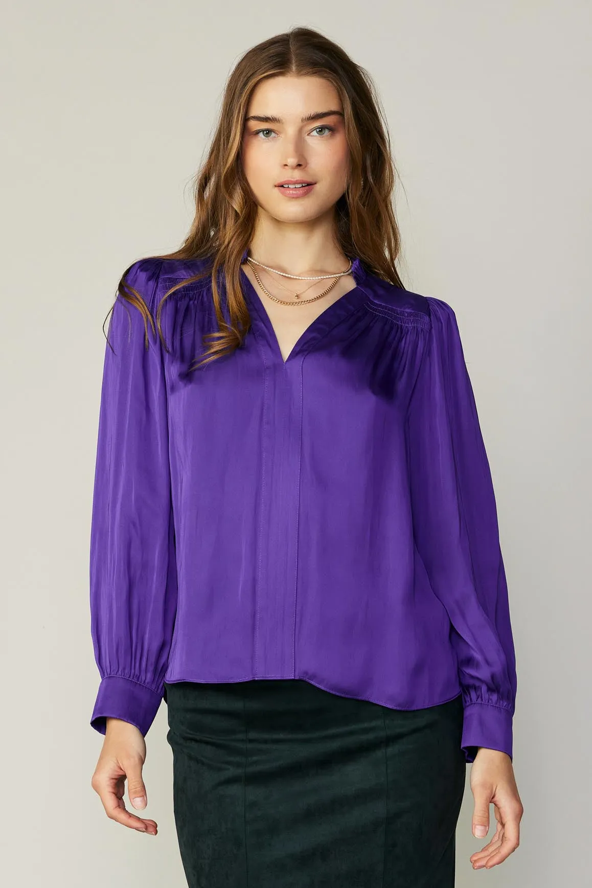 Smocked Shoulder Cuffed Blouse sold by Current Air