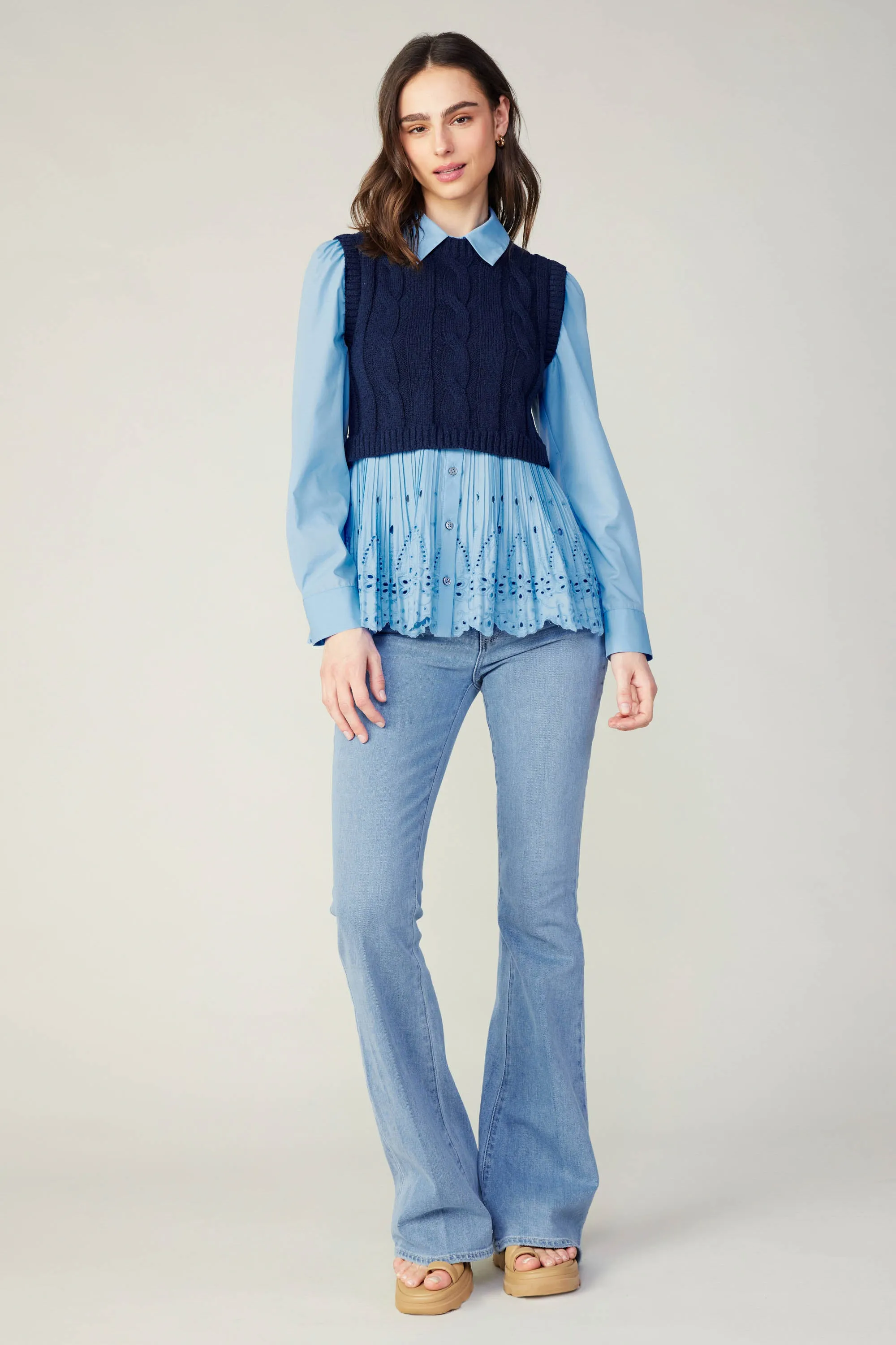 Contrast Knit Eyelet Top sold by Current Air product image thumbnail 4