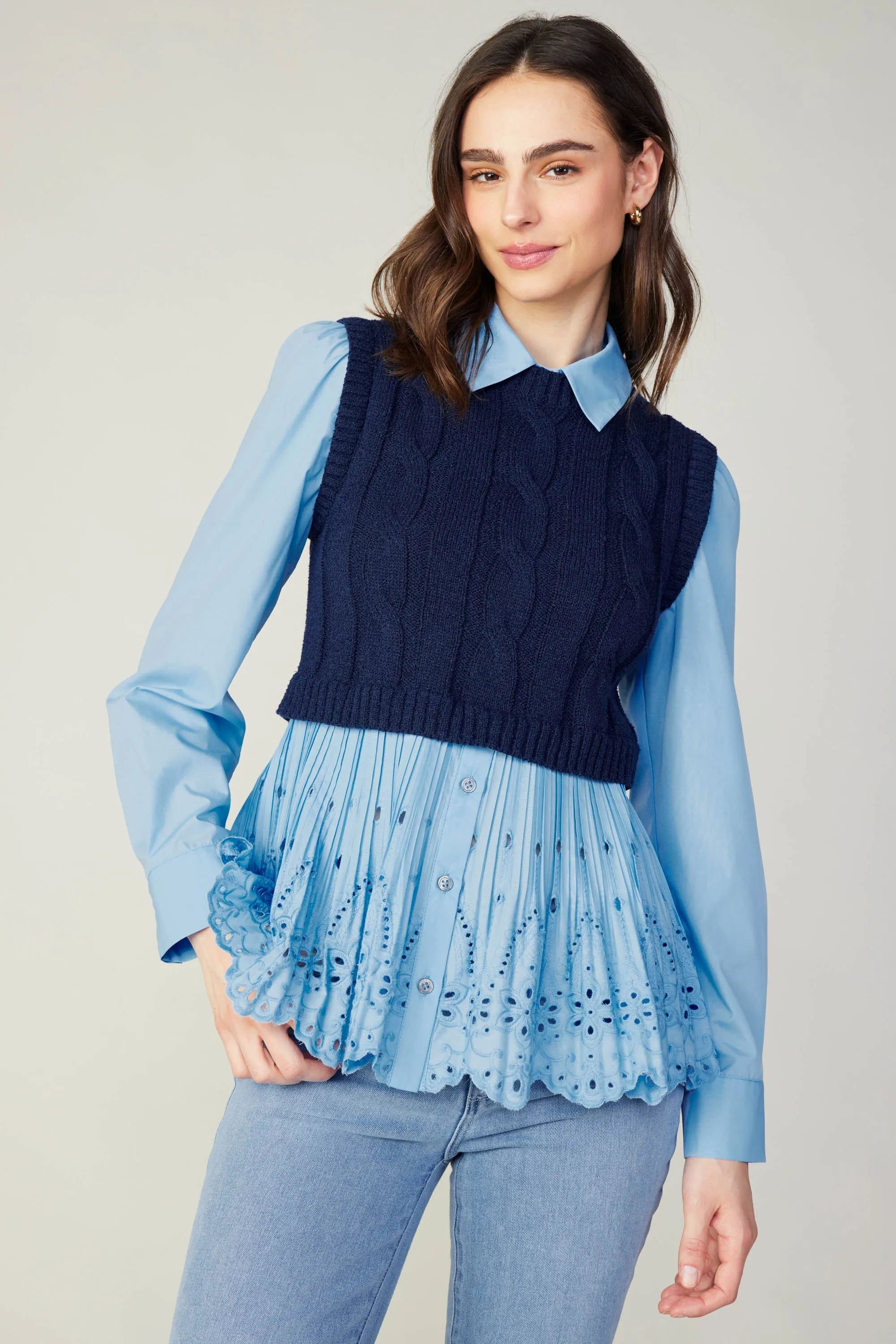 Contrast Knit Eyelet Top sold by Current Air product image thumbnail 3