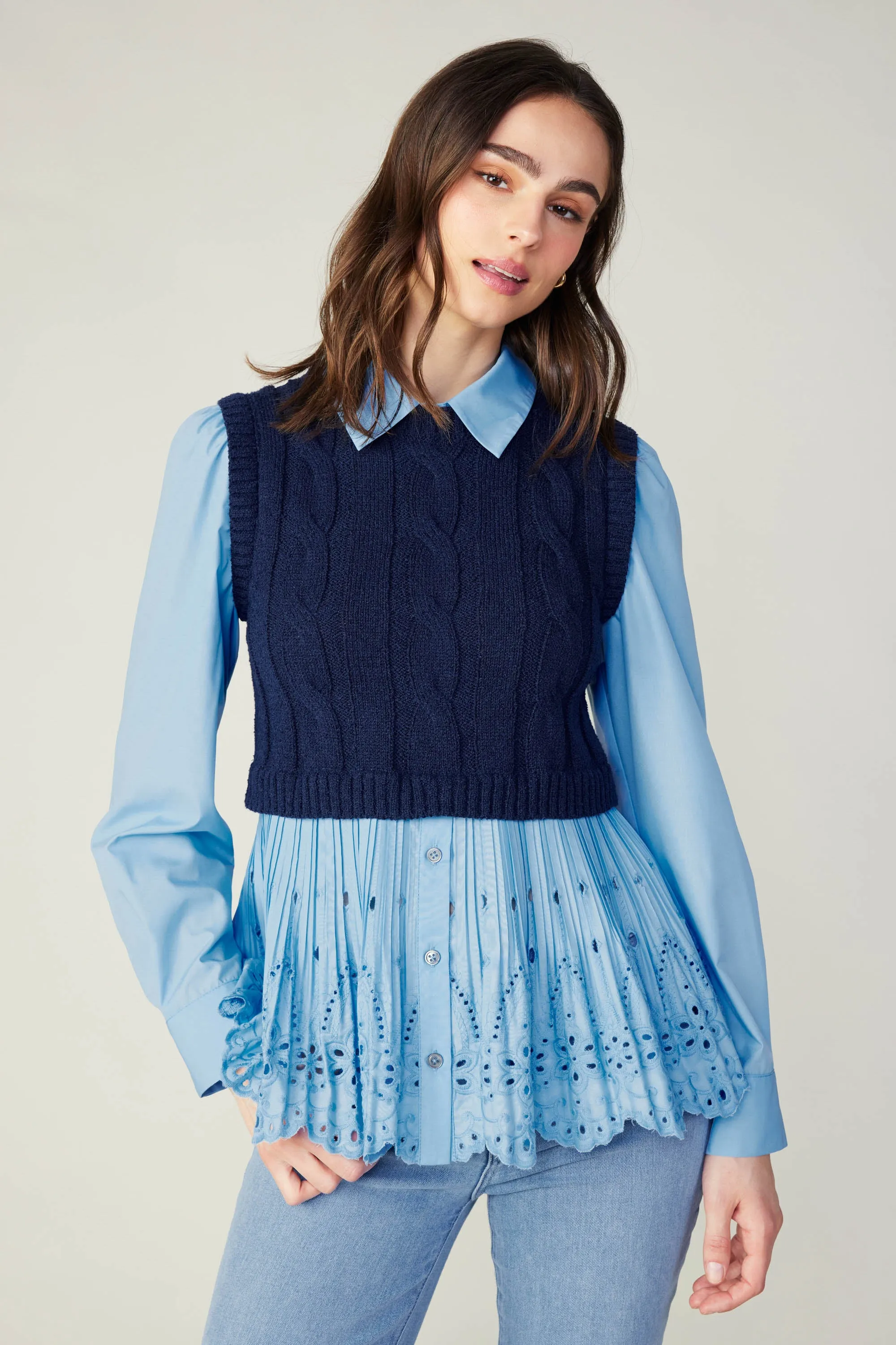 Contrast Knit Eyelet Top sold by Current Air product image thumbnail 2