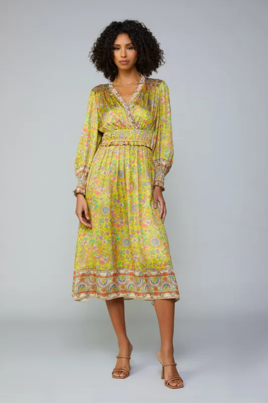 Floral Border Print Surplice Midi Dress made by Current Air