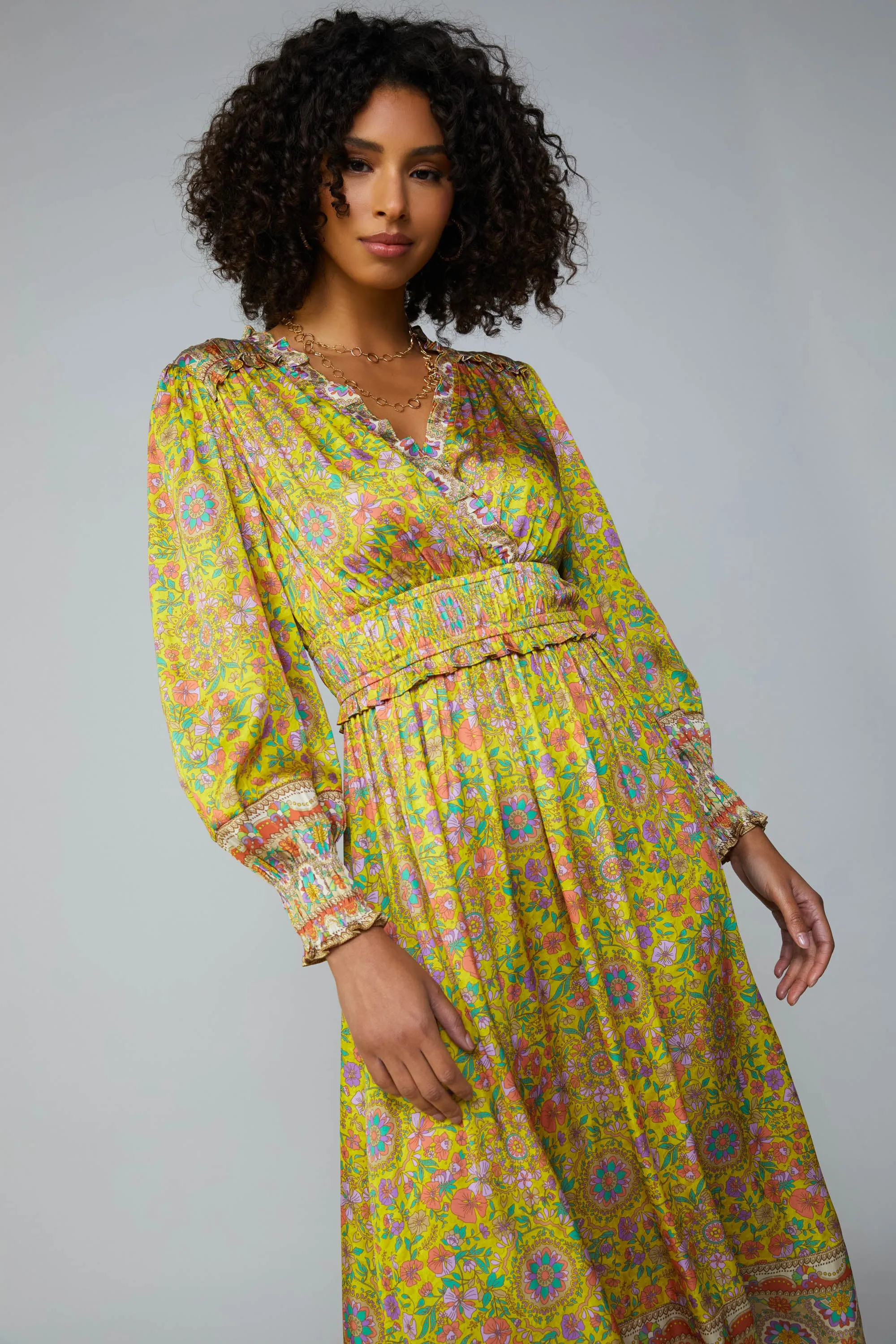 Floral Border Print Surplice Midi Dress sold by Current Air product image thumbnail 2