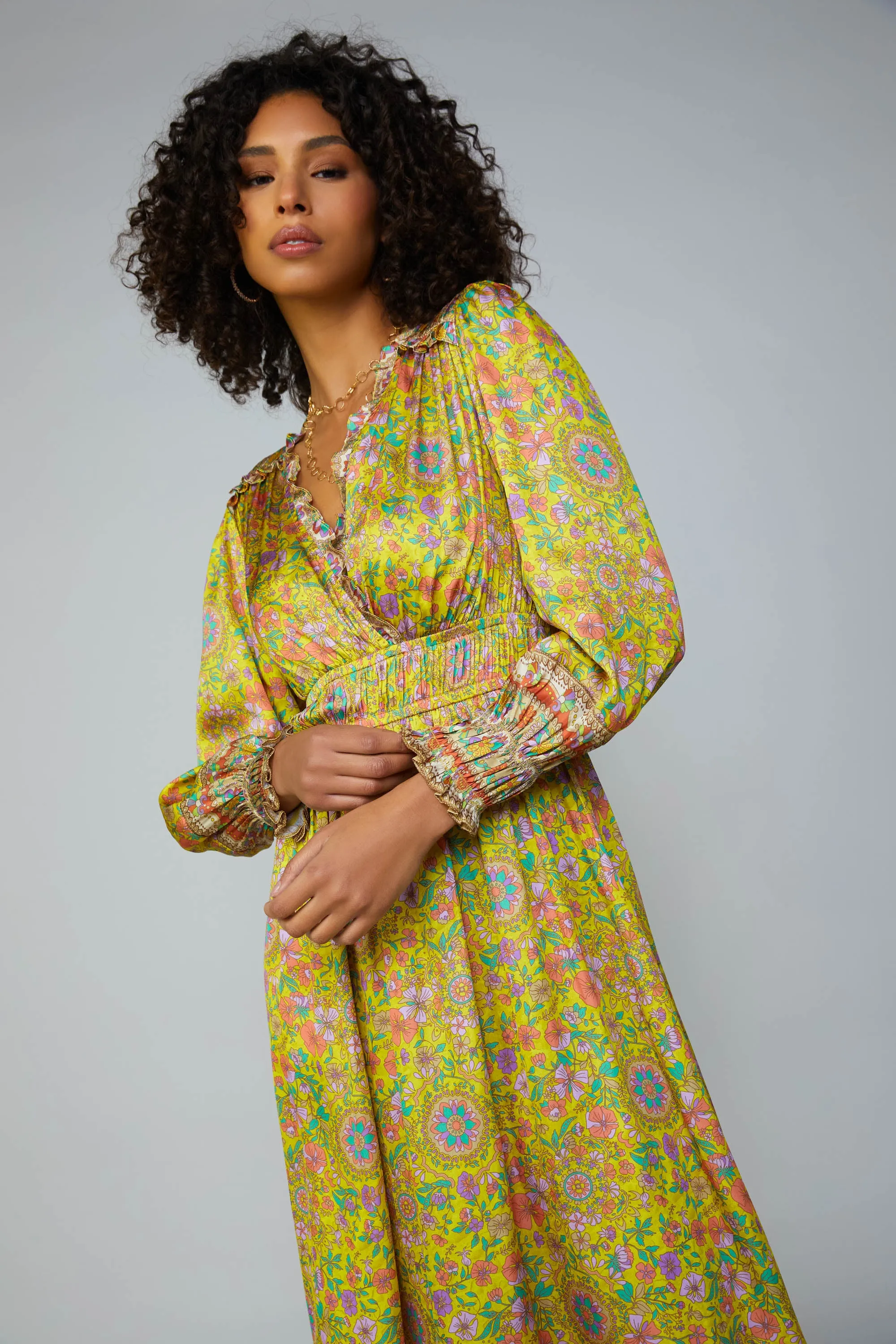 Floral Border Print Surplice Midi Dress sold by Current Air product image thumbnail 4