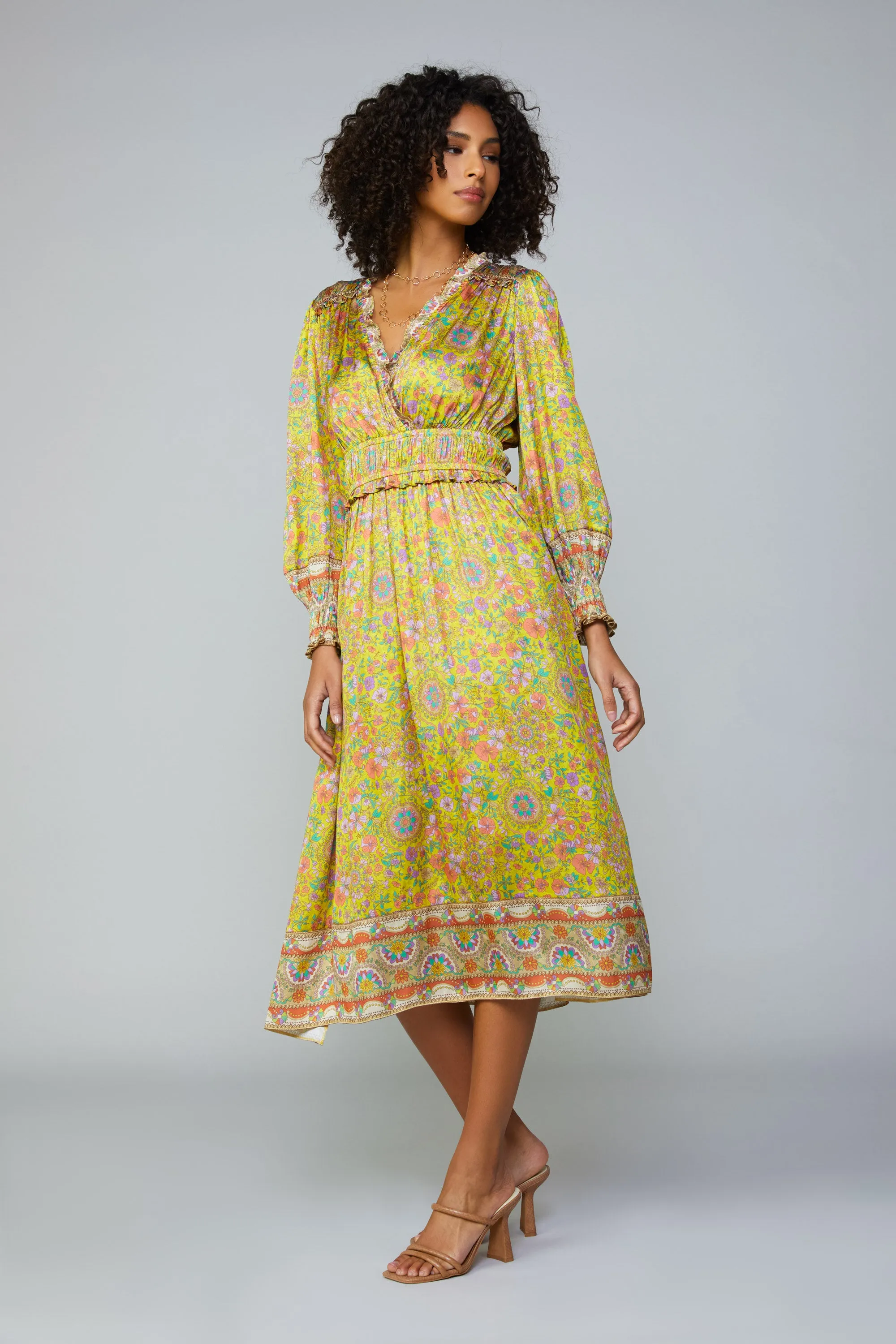Floral Border Print Surplice Midi Dress sold by Current Air product image thumbnail 3