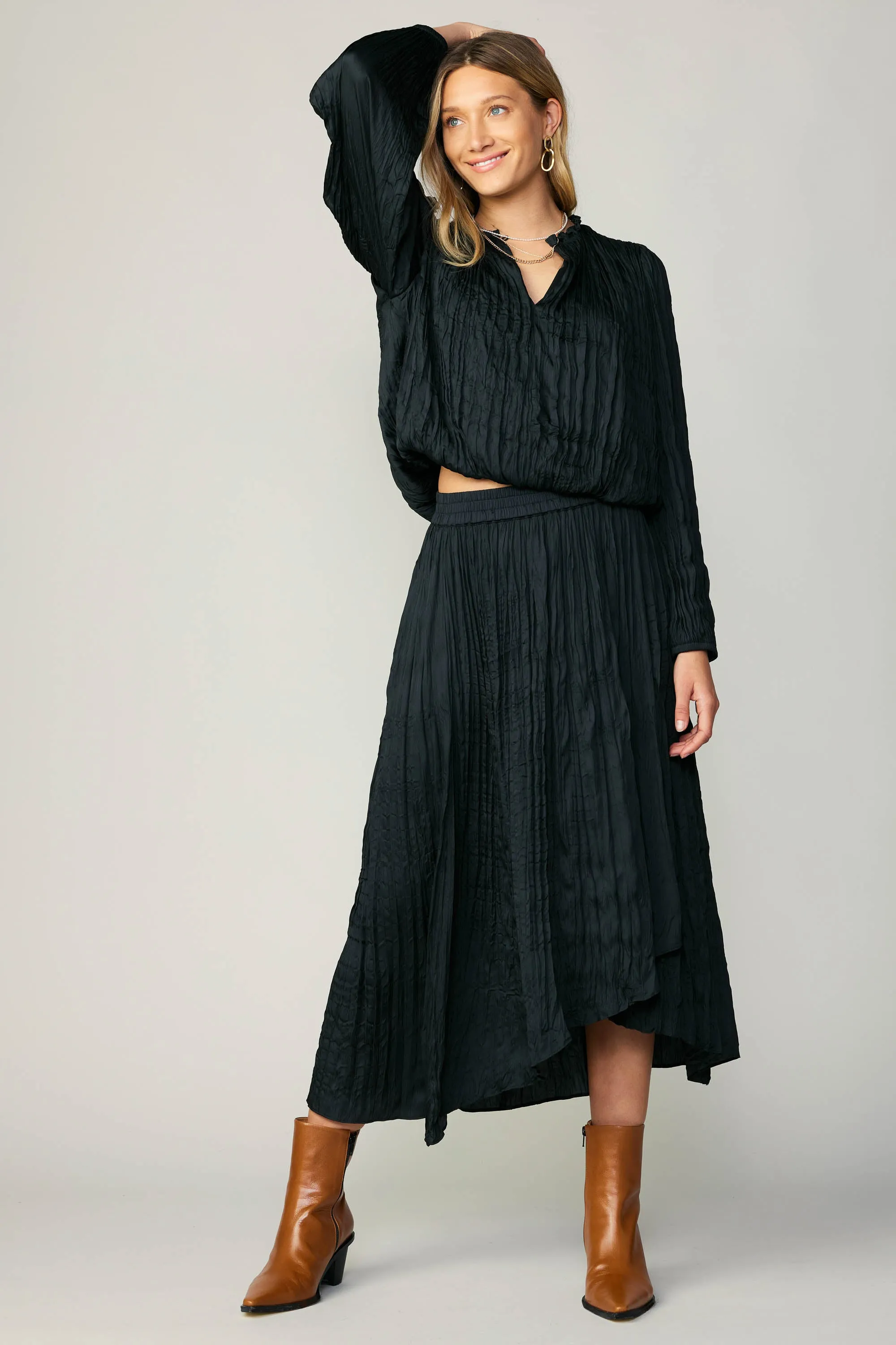 Crinkle Plisse Midi Skirt sold by Current Air