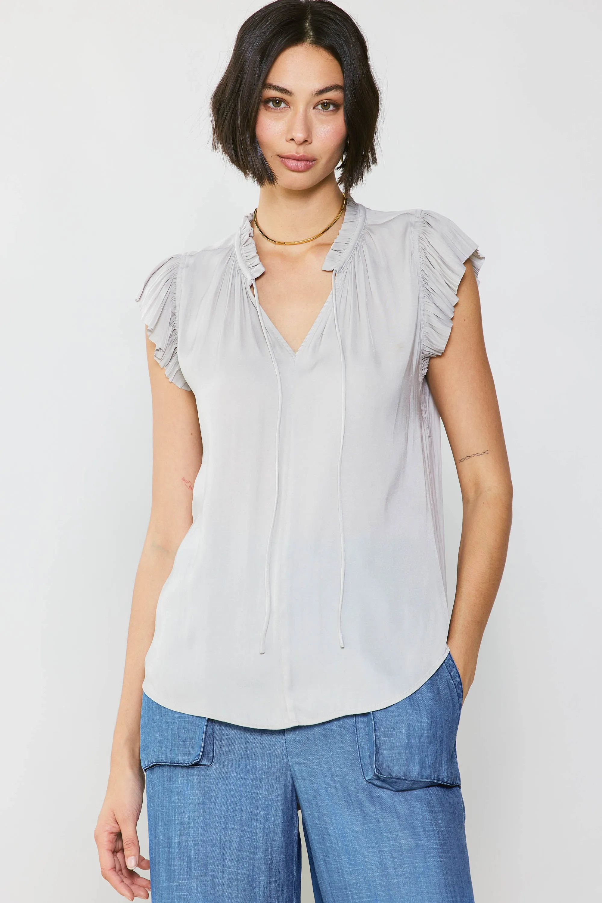 Margot Pleated Sleeve Blouse sold by Current Air