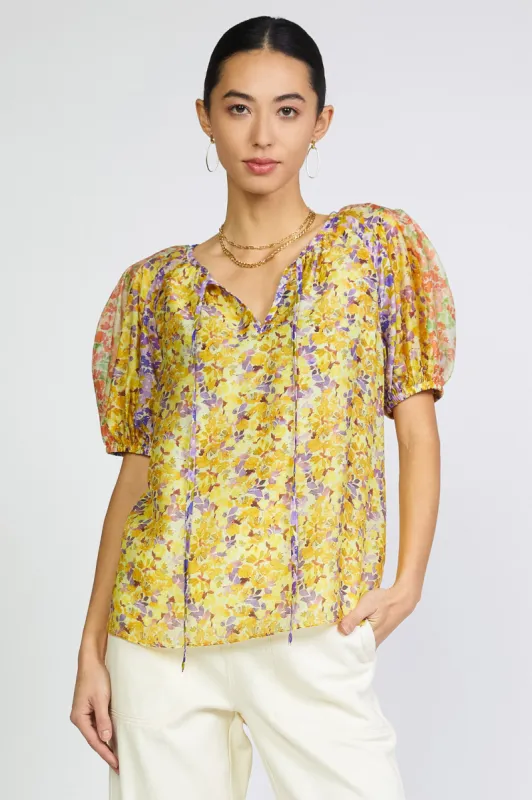 Floral Colorblock Split Neck Blouse sold by Current Air