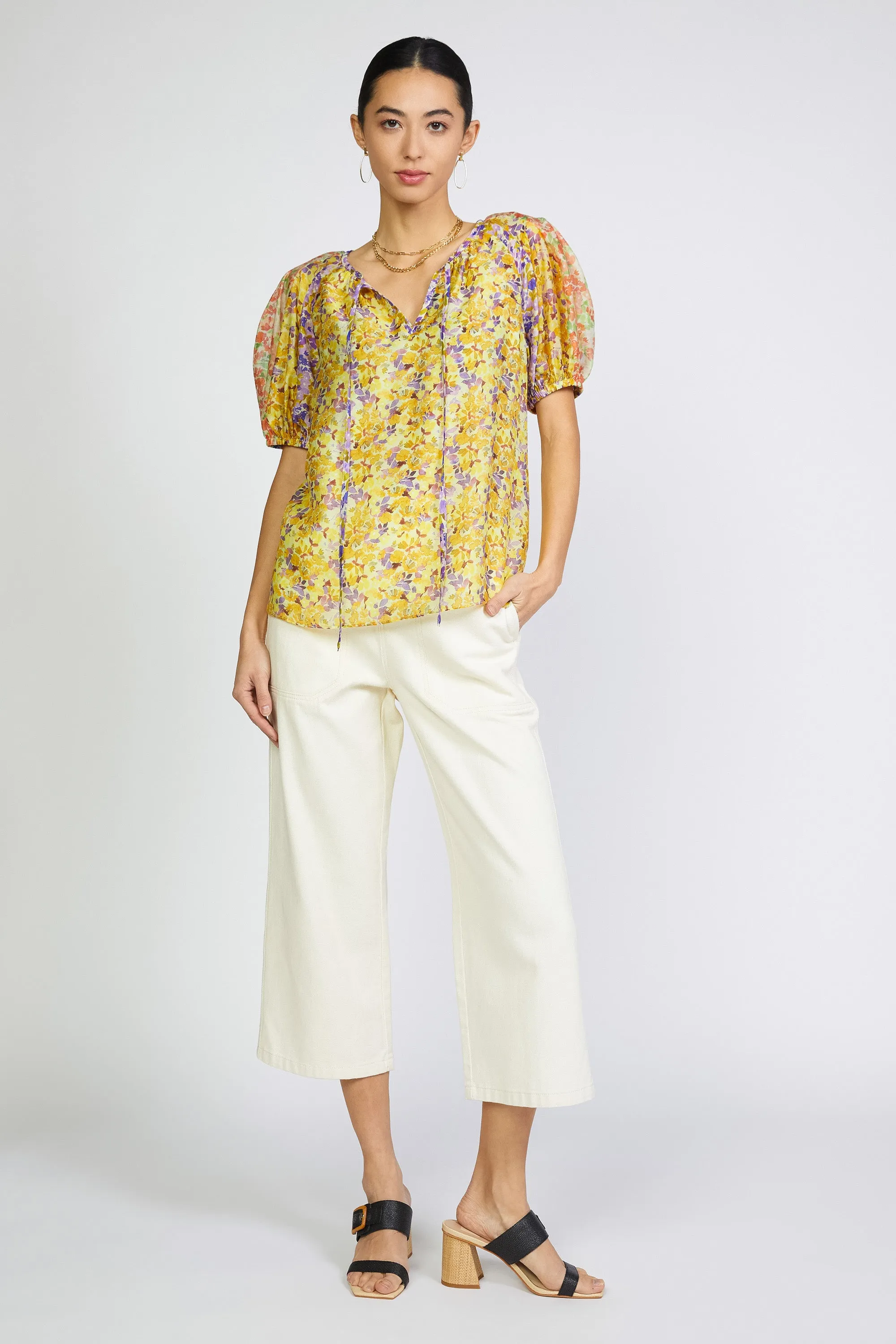 Floral Colorblock Split Neck Blouse sold by Current Air product image thumbnail 3