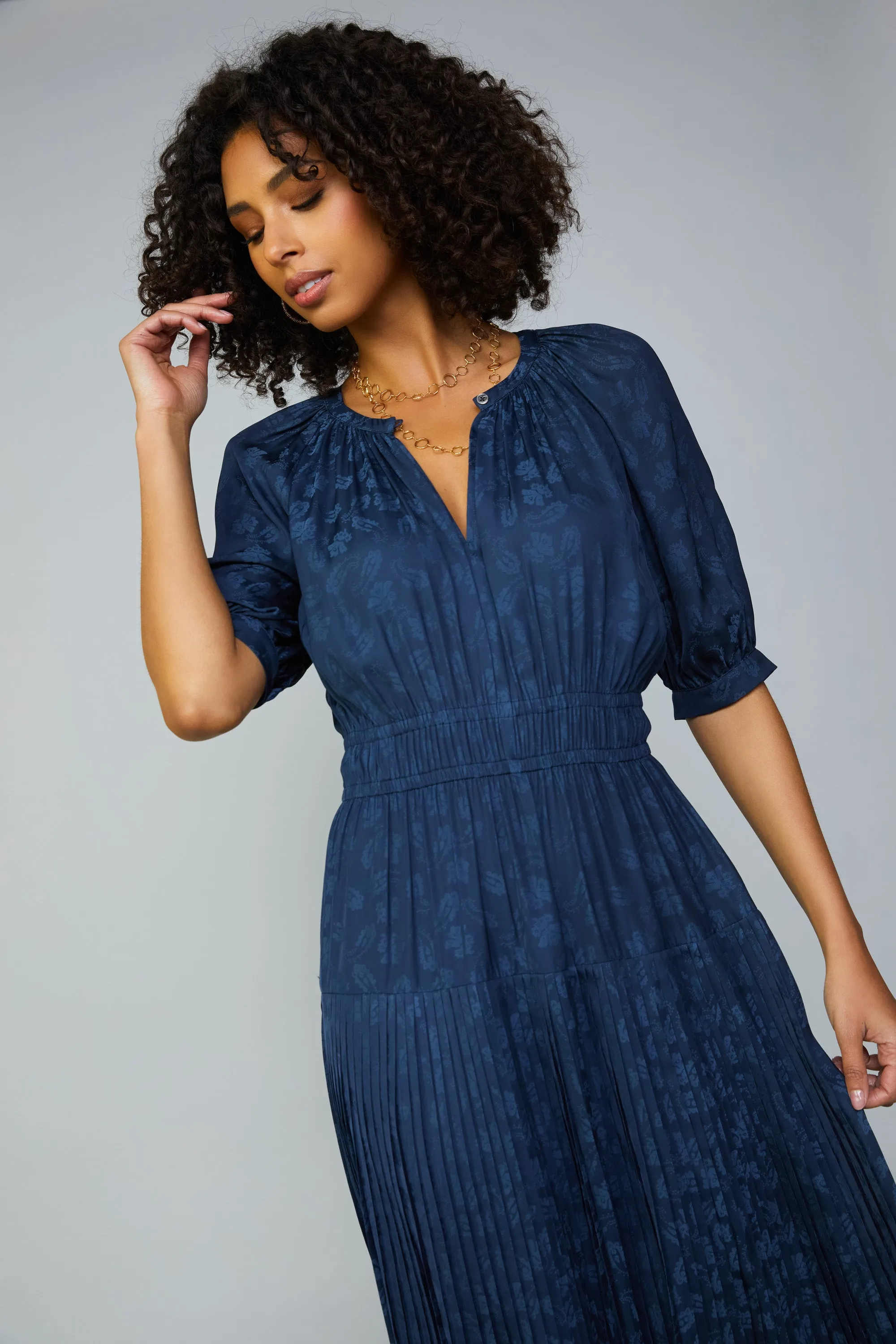 Pleated Skirt Jacquard Midi Dress sold by Current Air product image thumbnail 4