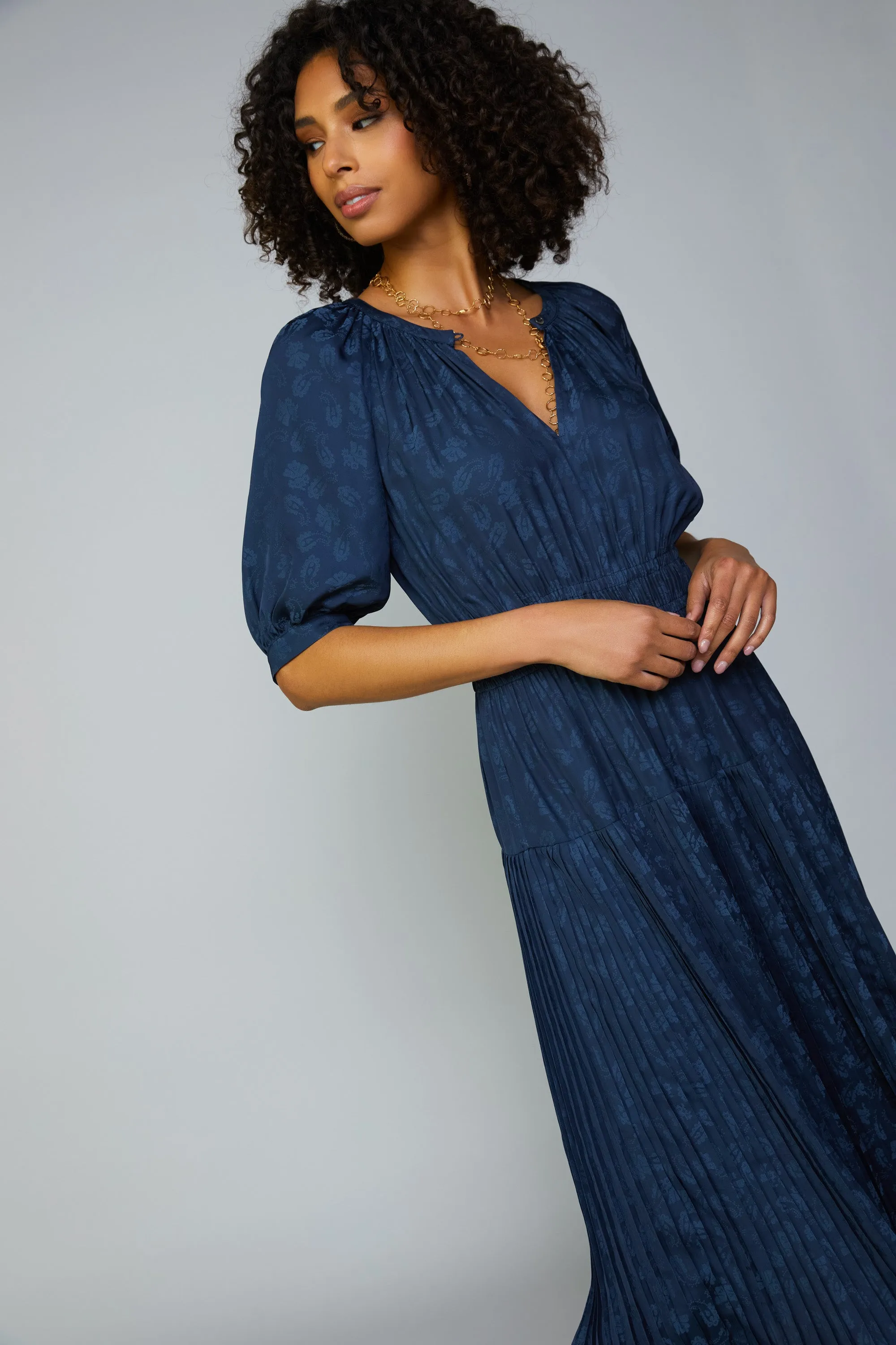 Pleated Skirt Jacquard Midi Dress sold by Current Air product image thumbnail 3