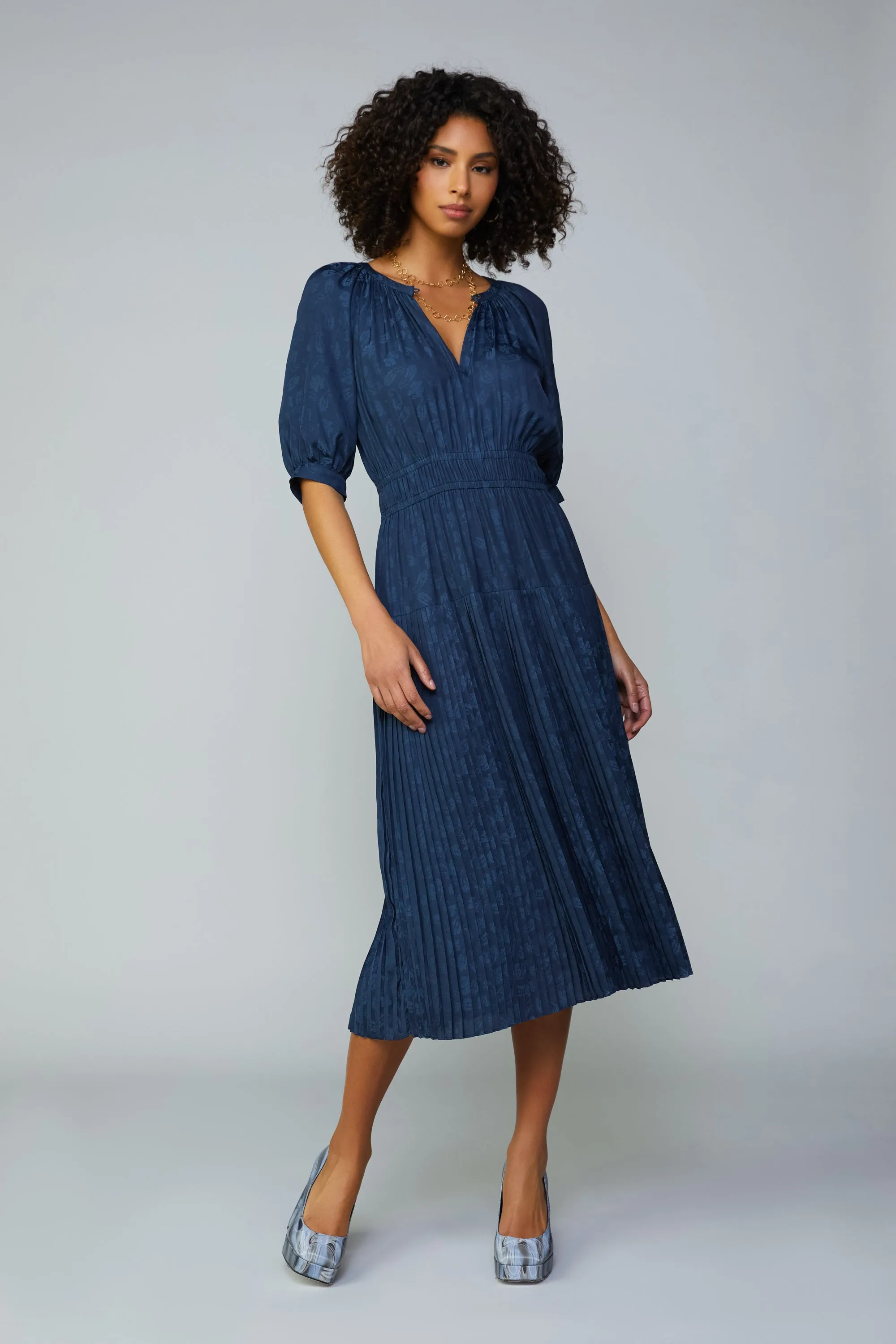 Pleated Skirt Jacquard Midi Dress sold by Current Air product image thumbnail 2