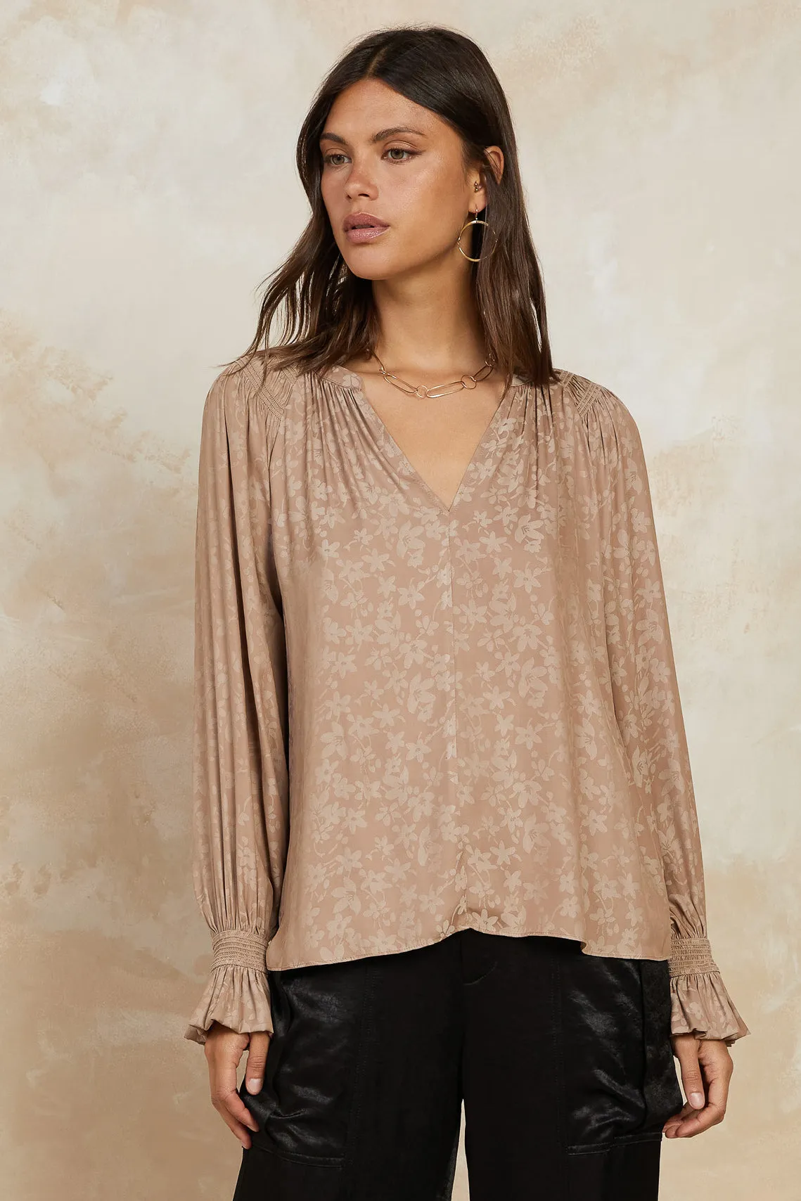 Cuffed Floral Jacquard Blouse sold by Current Air