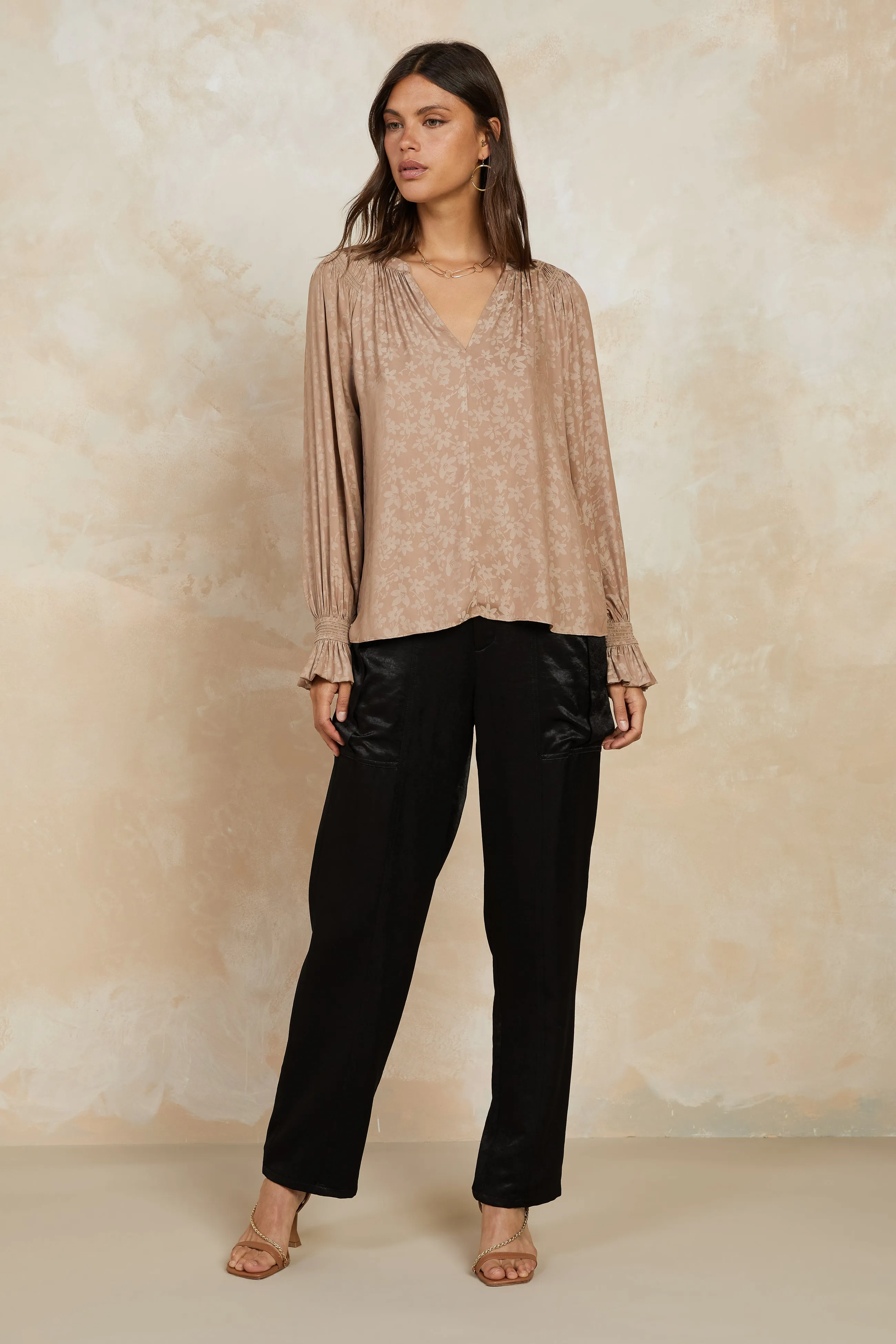 Cuffed Floral Jacquard Blouse sold by Current Air product image thumbnail 2