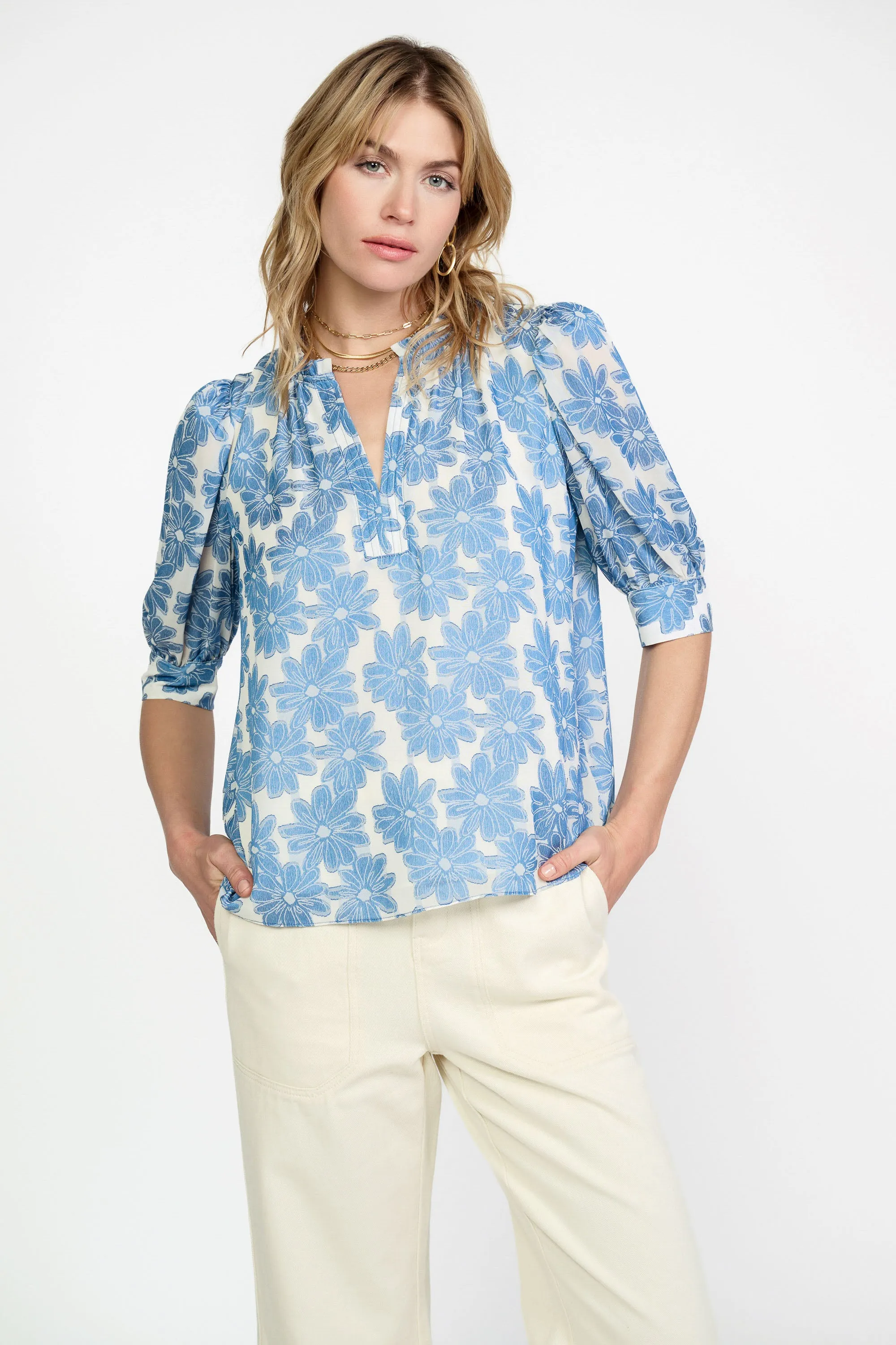 Botanical Jacquard Blouse sold by Current Air
