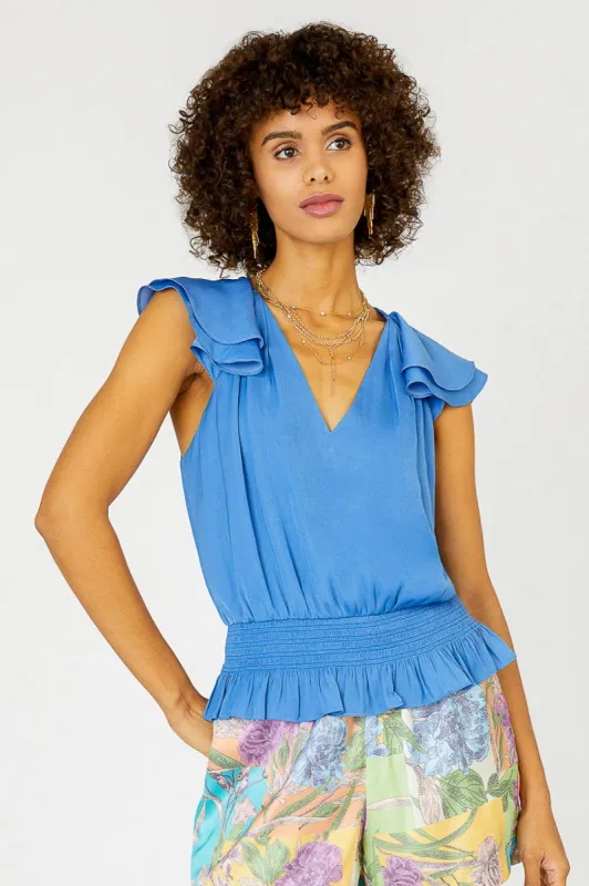 Smocked Waist Cap Sleeve Top sold by Current Air