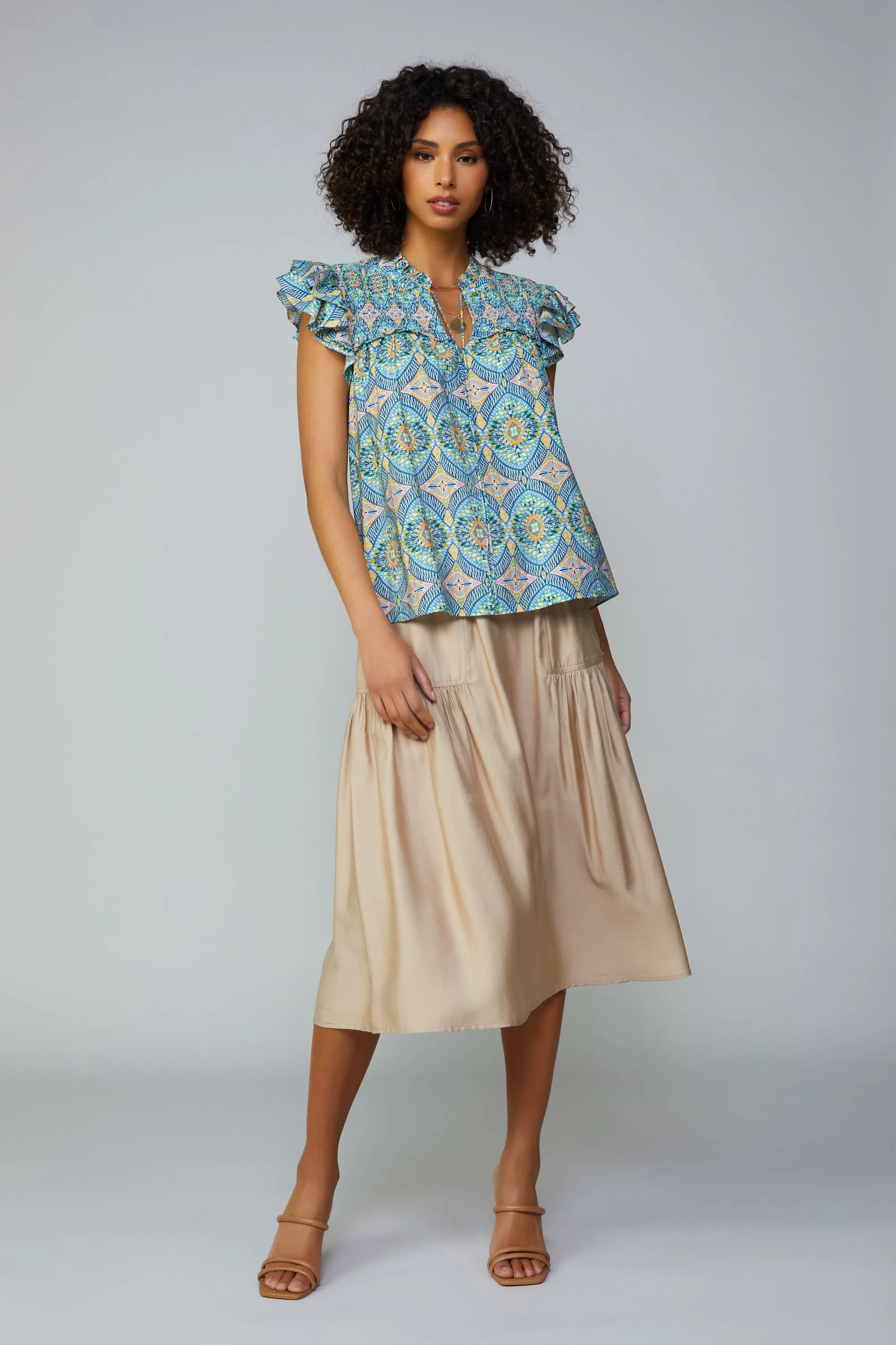 Geometric Tile Motif Flutter Sleeve Blouse sold by Current Air product image thumbnail 3