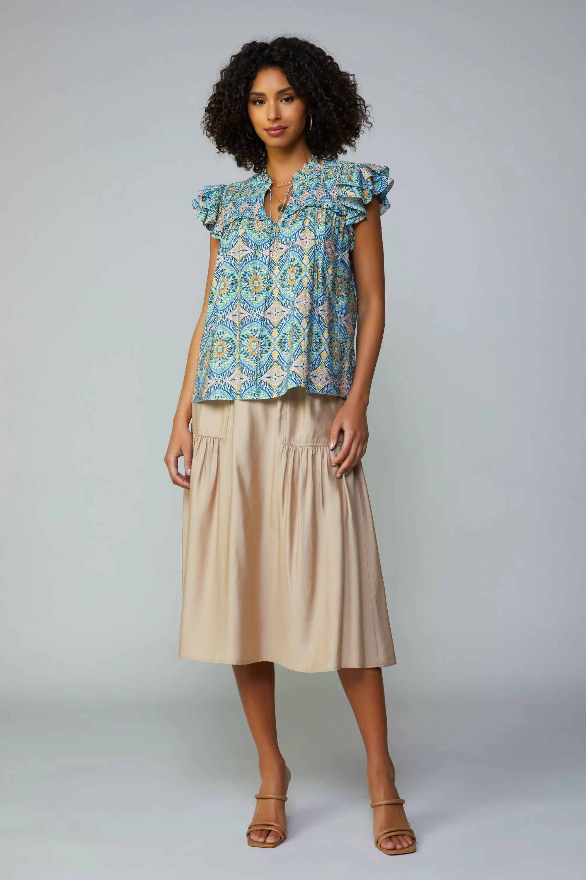 Geometric Tile Motif Flutter Sleeve Blouse sold by Current Air product image thumbnail 2