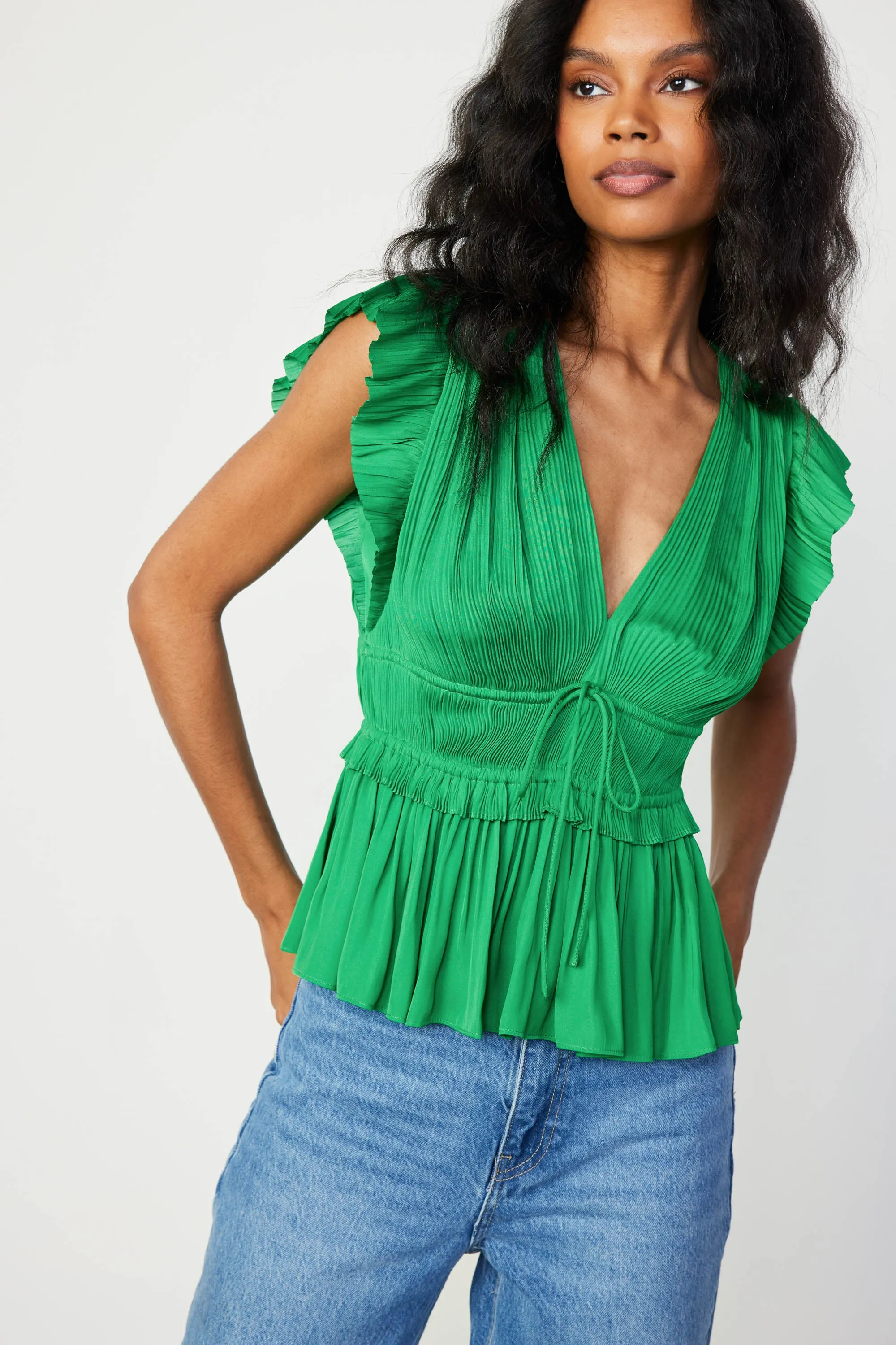 Mara Pleated Sleeveless Blouse sold by Current Air