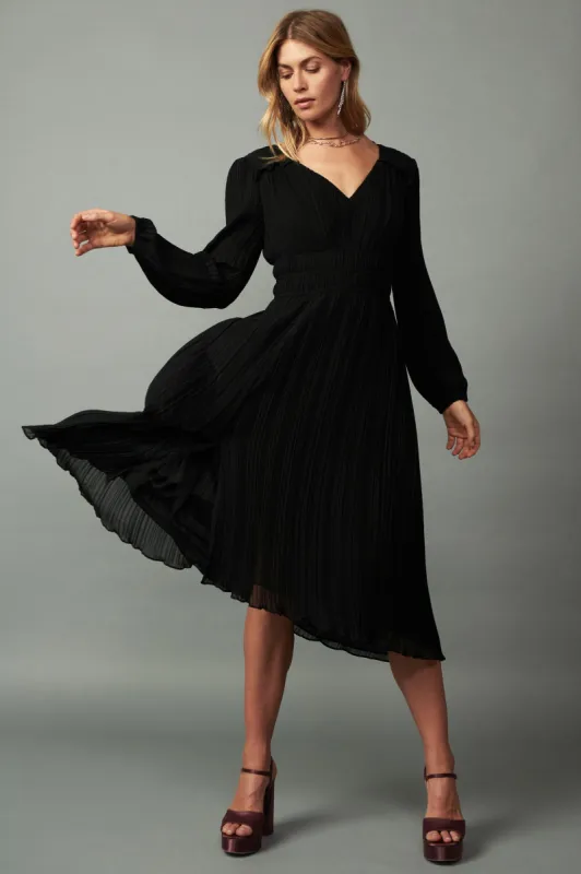 Pleated V-neck Midi Dress sold by Current Air