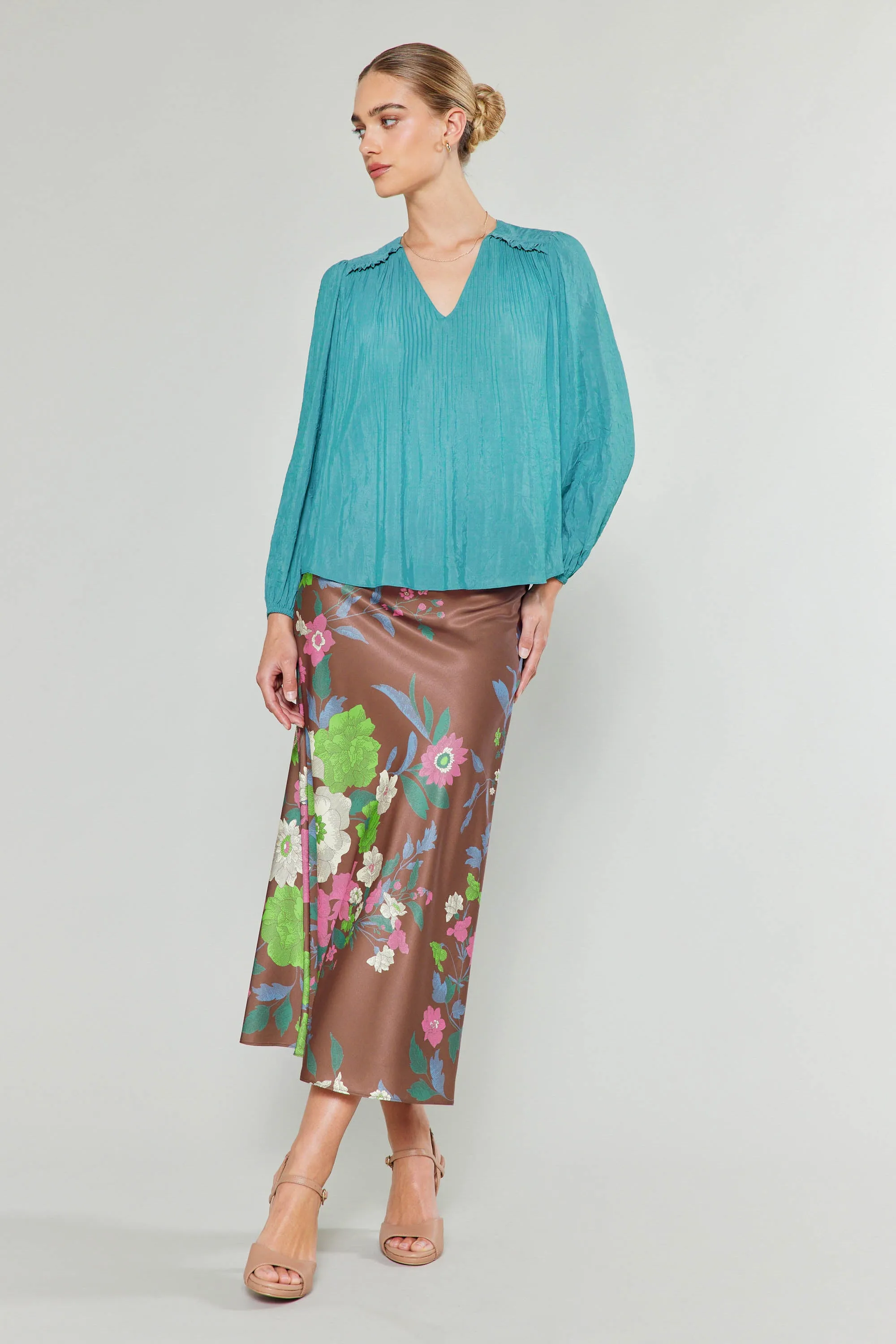 Pleated Ruffled Yoke Blouse sold by Current Air product image thumbnail 3