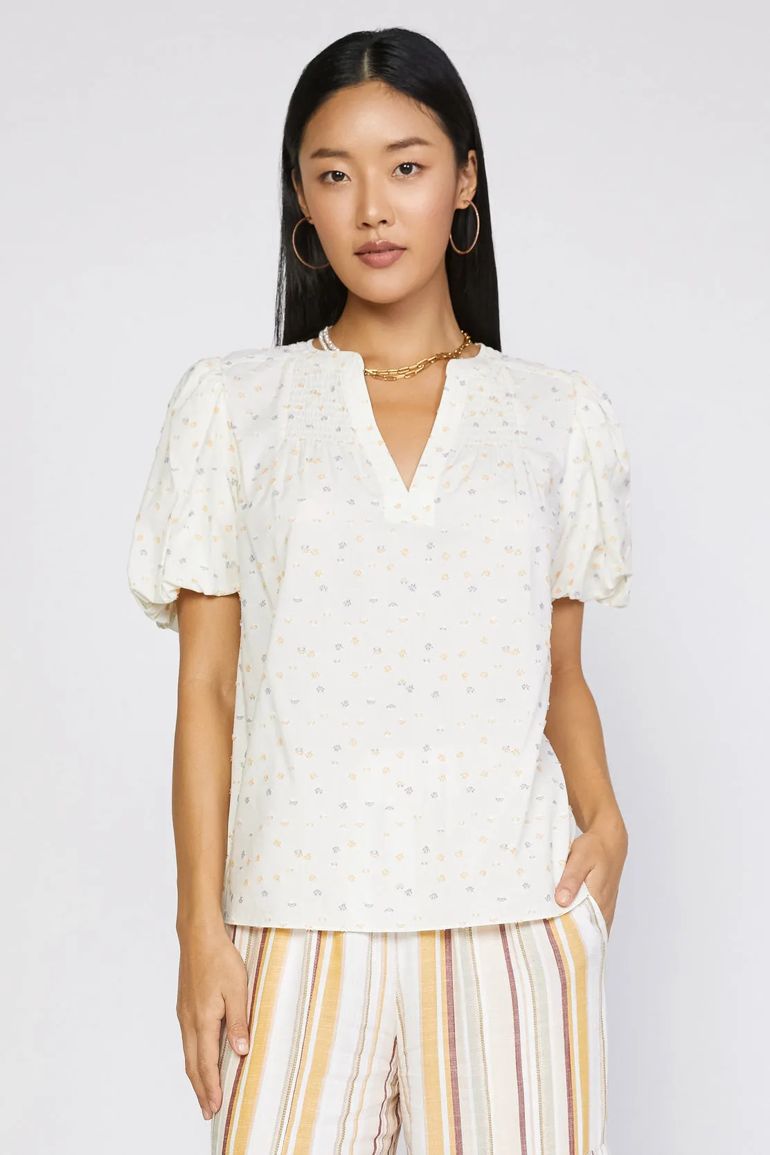 Smocked Sleeve Top sold by Current Air