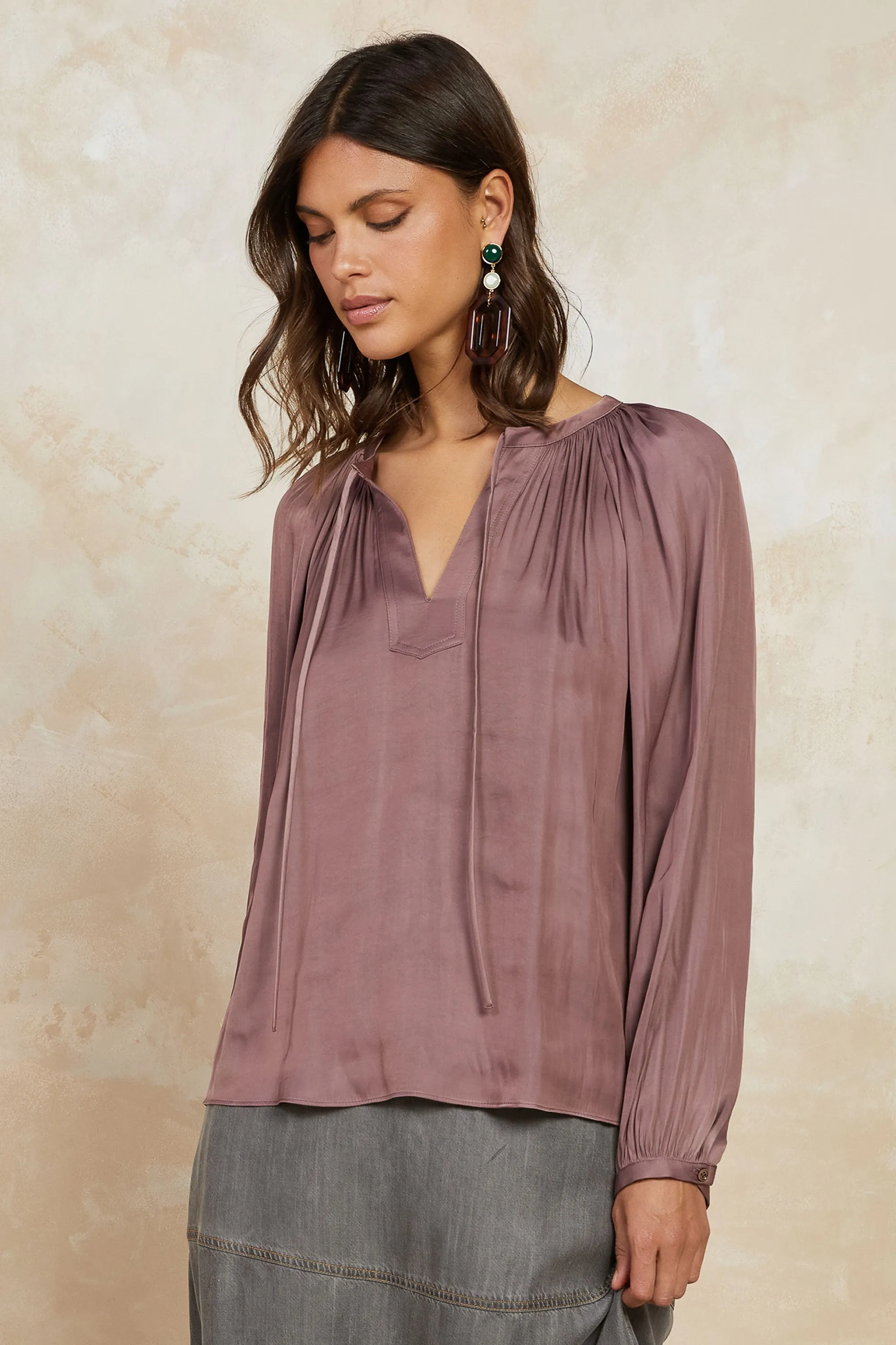 Split Neck Long Sleeve Top sold by Current Air