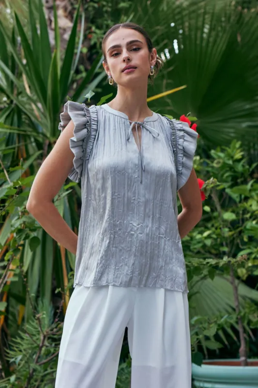 Crinkled Flutter Sleeve Top sold by Current Air