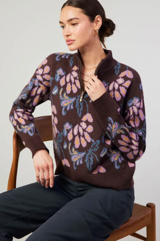 Floral Jacquard Zip Sweater sold by Current Air