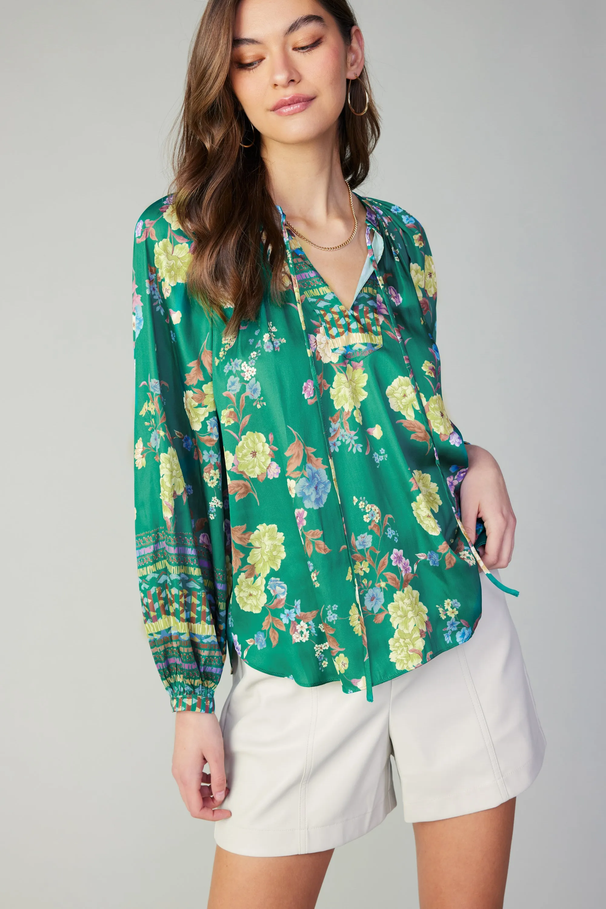 Floral Motif Tieneck Blouse sold by Current Air