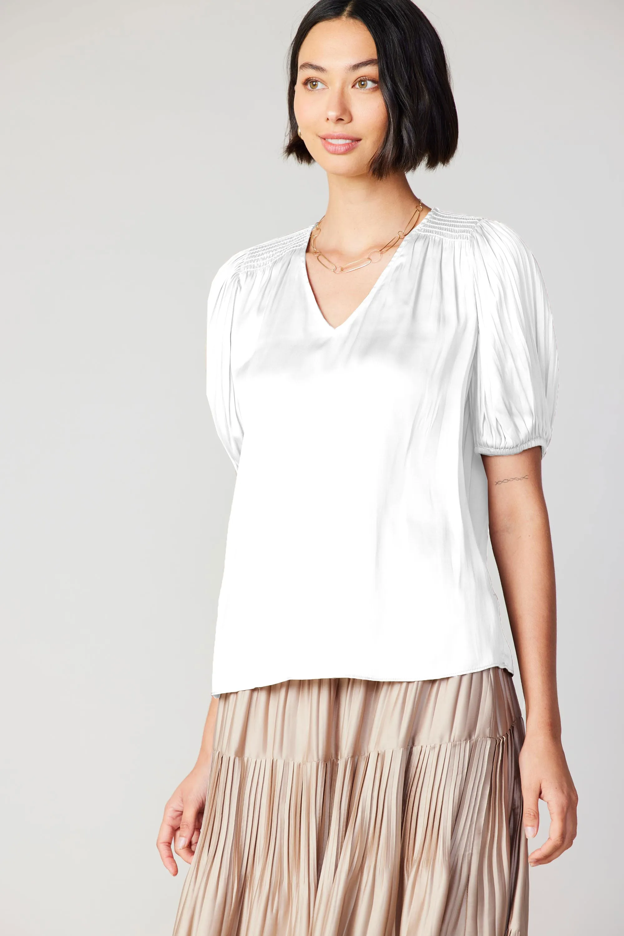 Cuffed Pleated Yoke Top sold by Current Air
