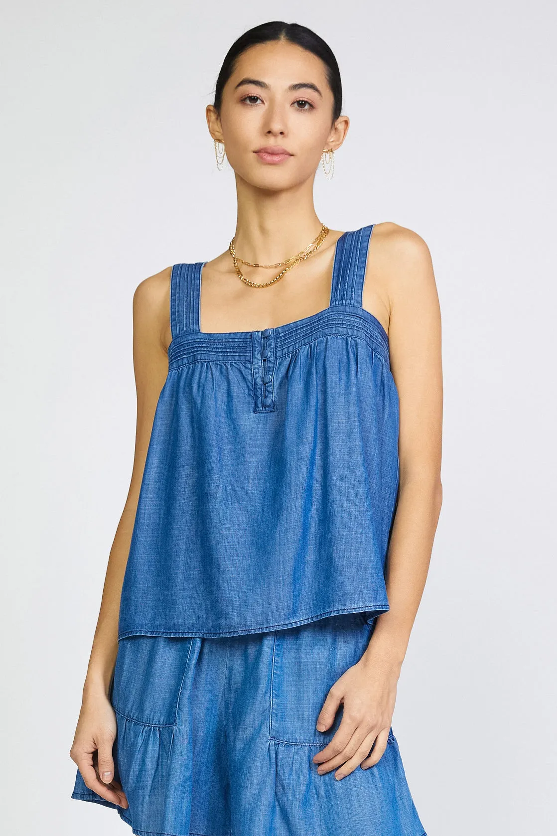 Chambray Pintuck Strap Top sold by Current Air