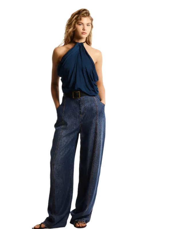 RUCHED TOP WITH LEATHER BELTED NECK sold by Cut25 by Yigal Azrouel