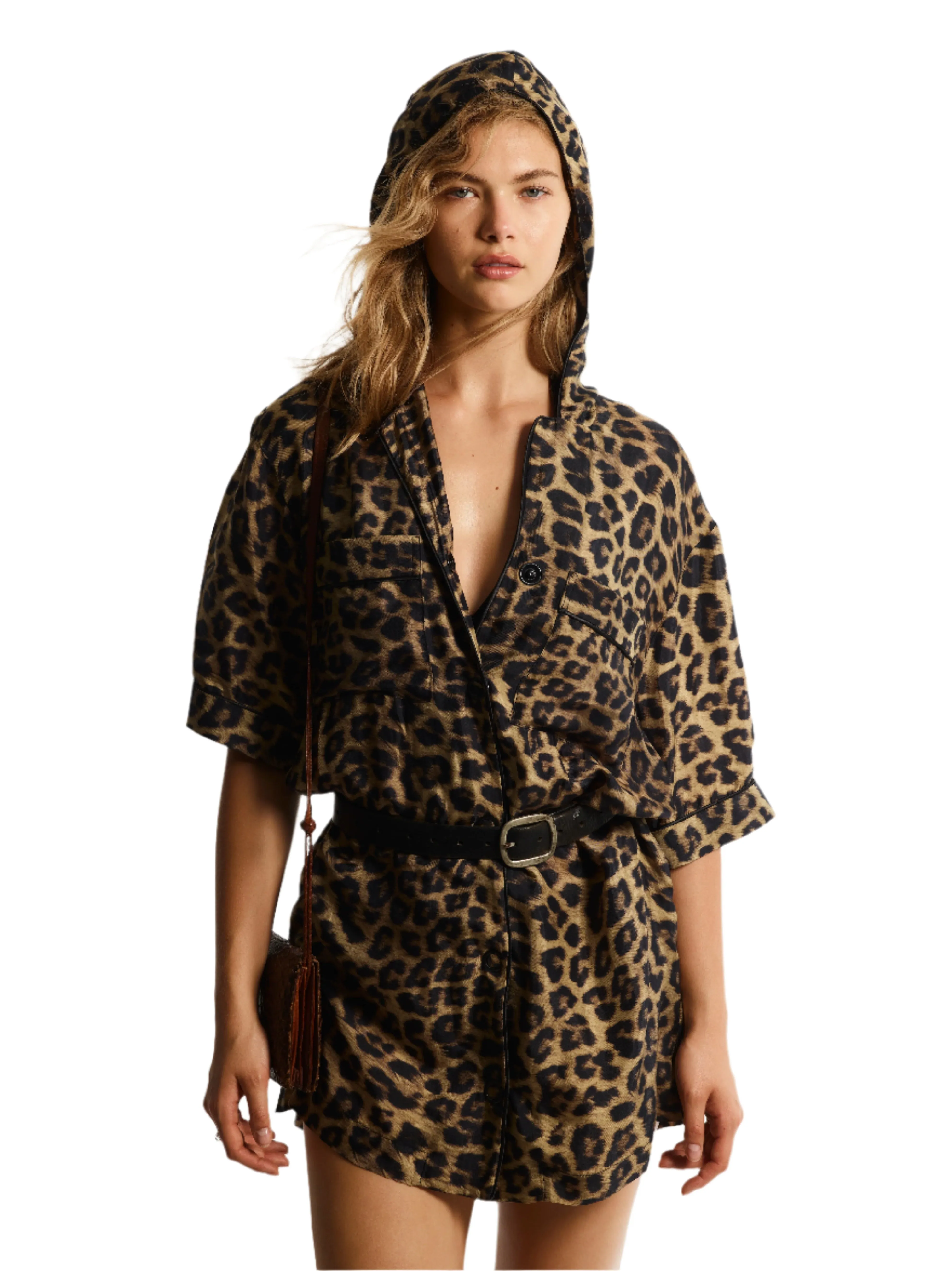 LEOPARD PRINT HOODED SHIRT DRESS sold by Cut25 by Yigal Azrouel product image thumbnail 3