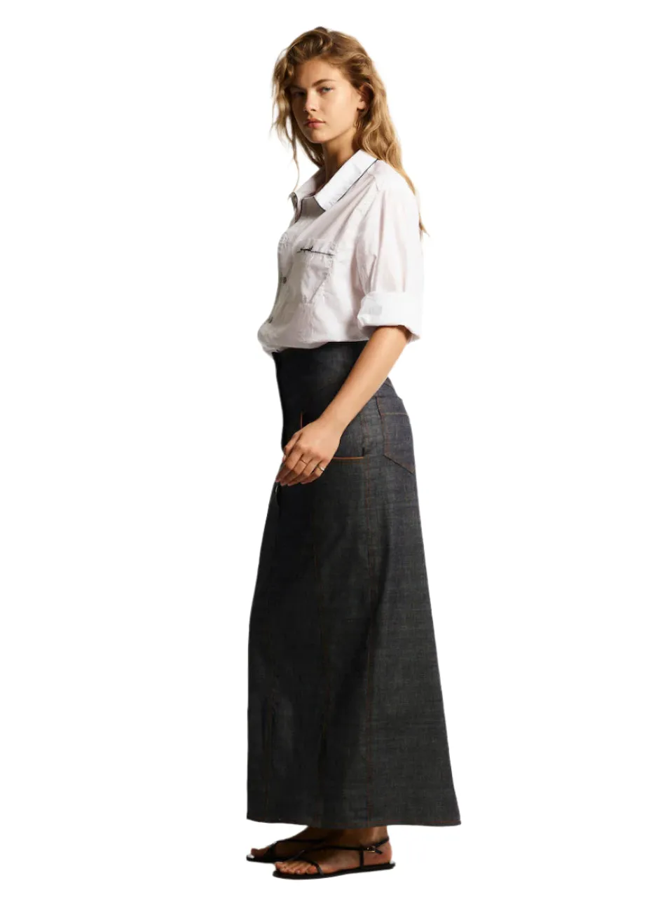 STRUCTURED BUTTON - FRONT DENIM SKIRT sold by Cut25 by Yigal Azrouel product image thumbnail 2