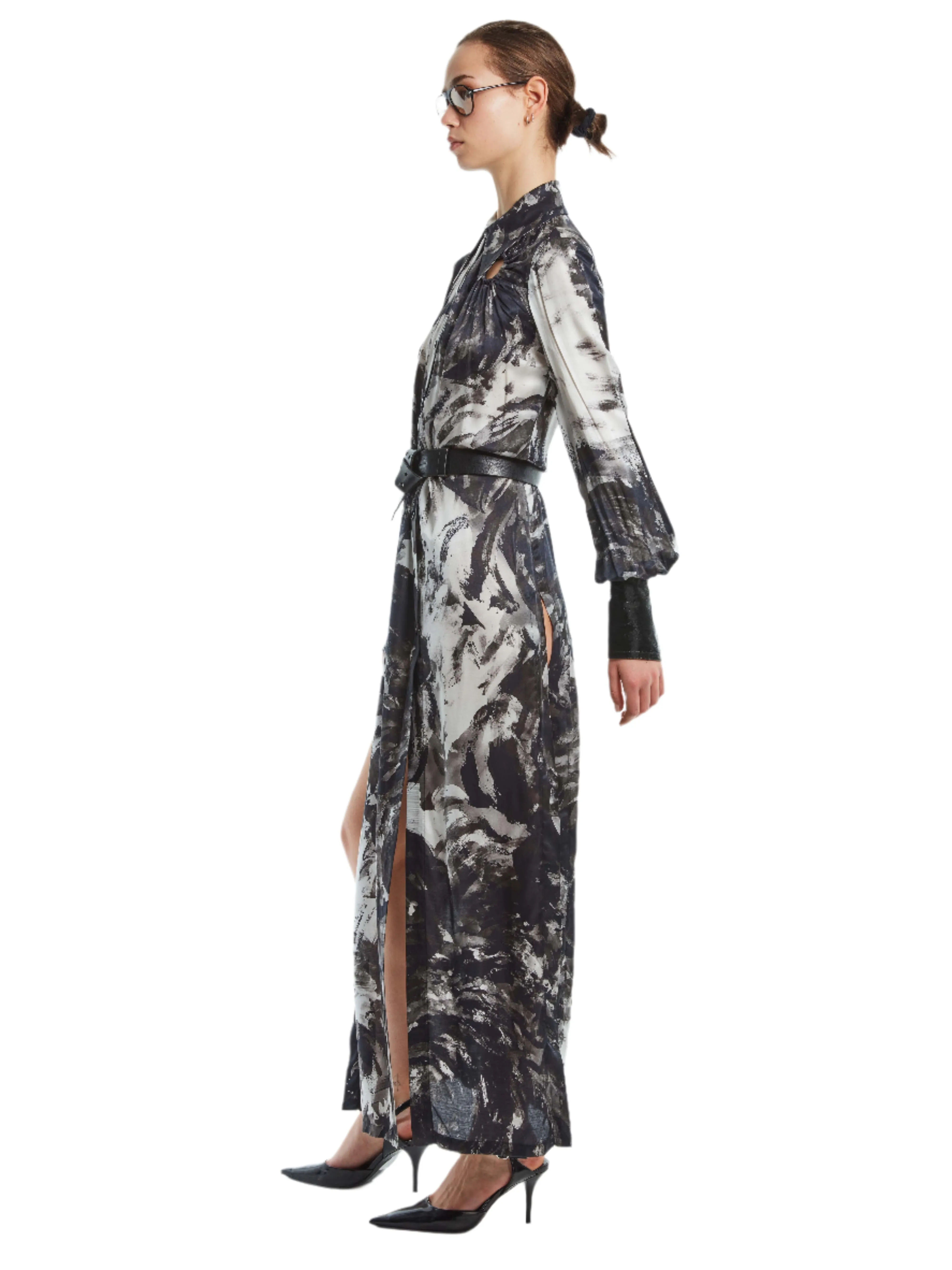 MAXI DRESS WITH LEATHER TRIM SLEEVES sold by Cut25 by Yigal Azrouel product image thumbnail 2
