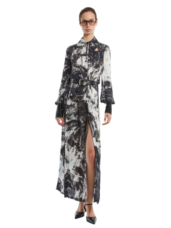 MAXI DRESS WITH LEATHER TRIM SLEEVES made by Yigal Azrouel