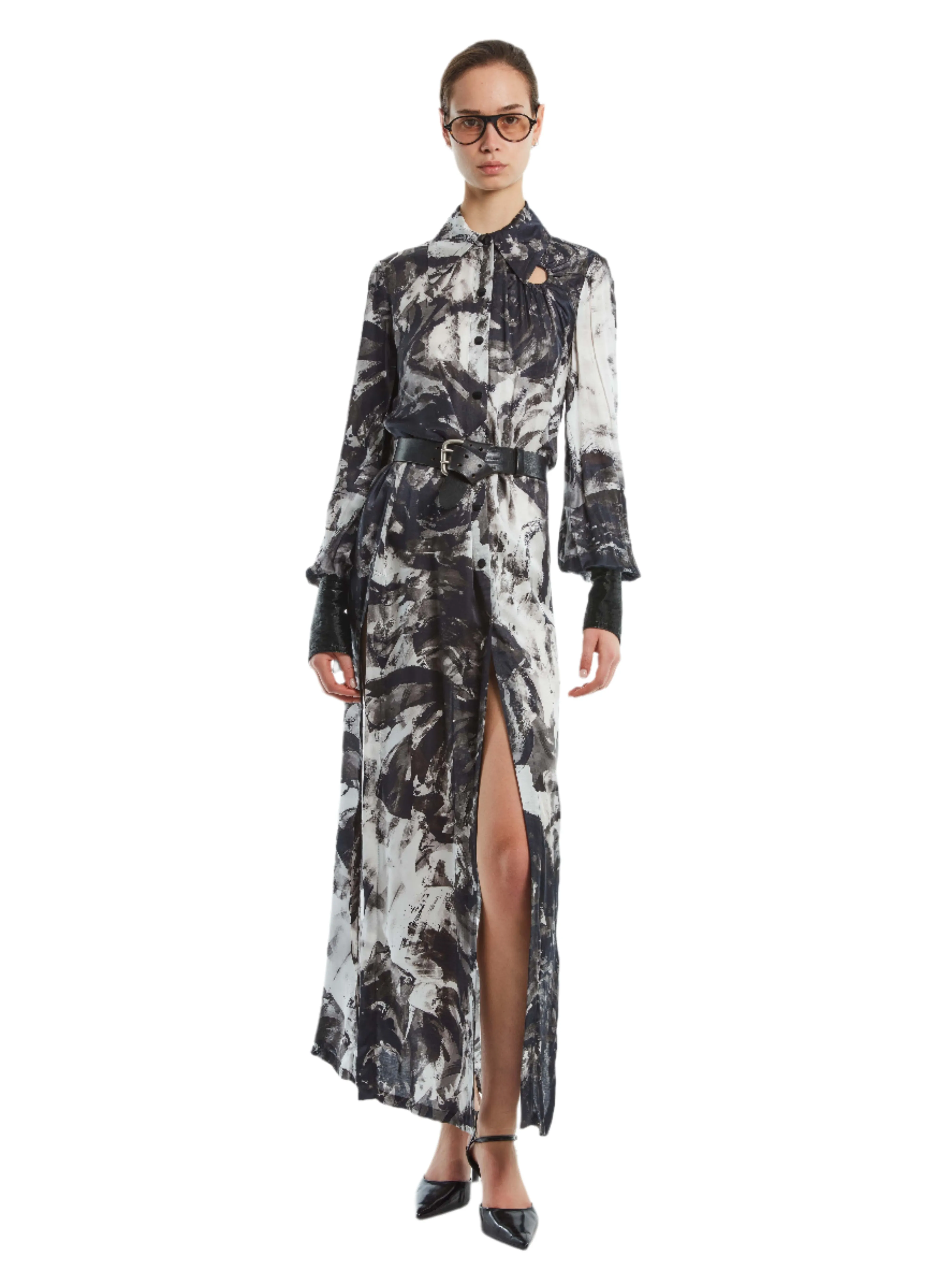 MAXI DRESS WITH LEATHER TRIM SLEEVES sold by Cut25 by Yigal Azrouel