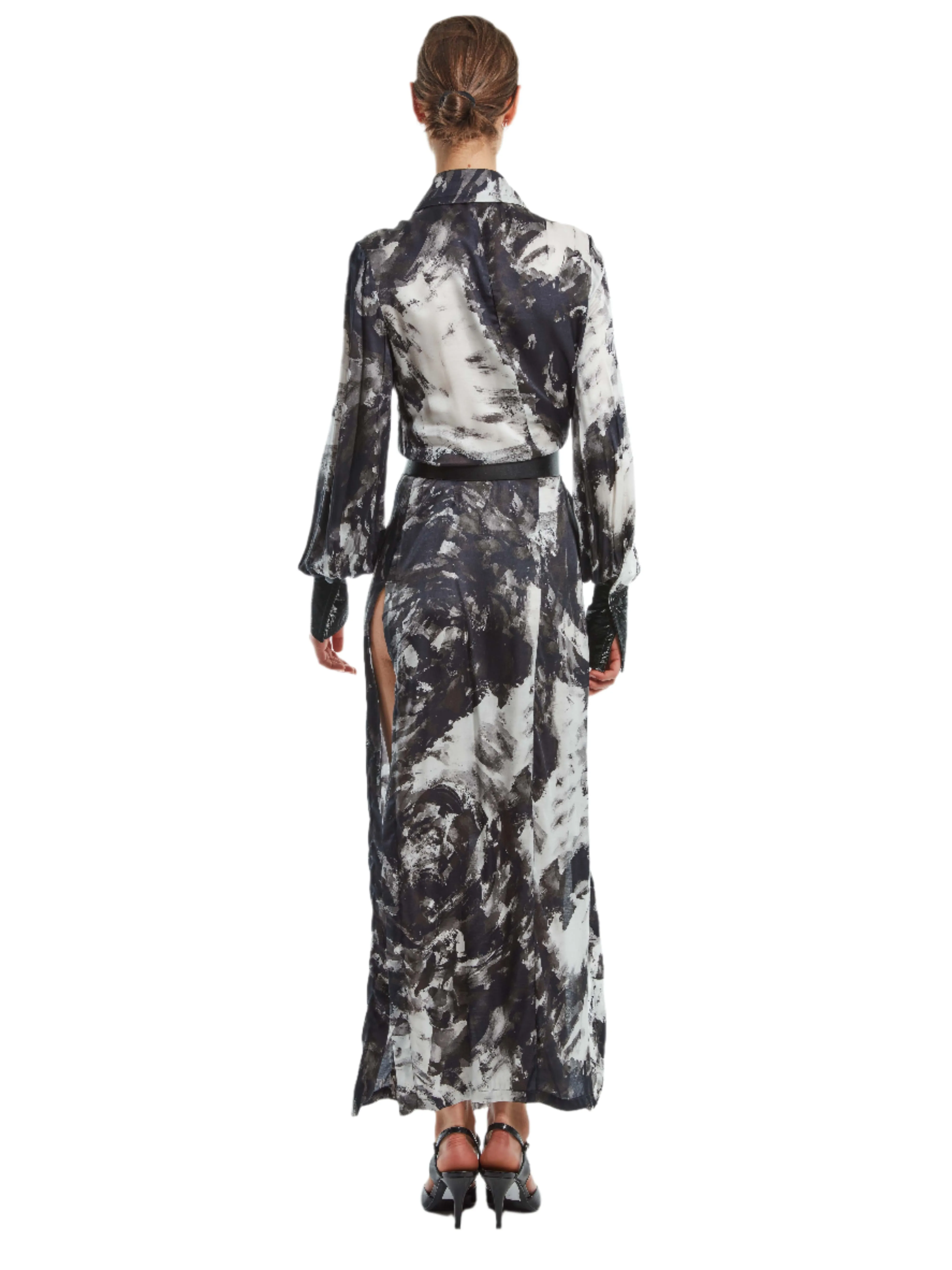 MAXI DRESS WITH LEATHER TRIM SLEEVES sold by Cut25 by Yigal Azrouel product image thumbnail 3