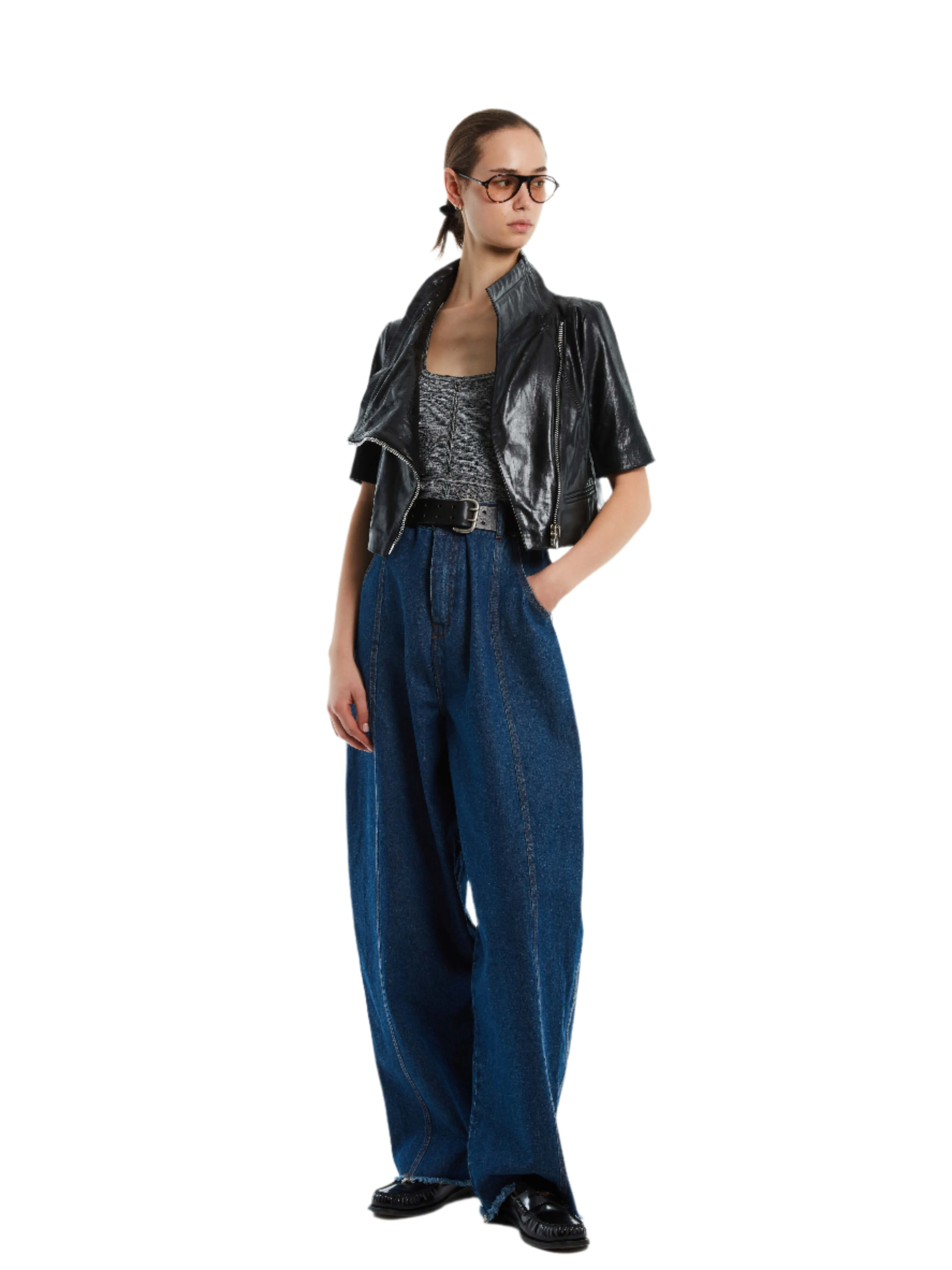 HIGH COLLAR LEATHER BIKER JACKET sold by Cut25 by Yigal Azrouel product image thumbnail 2