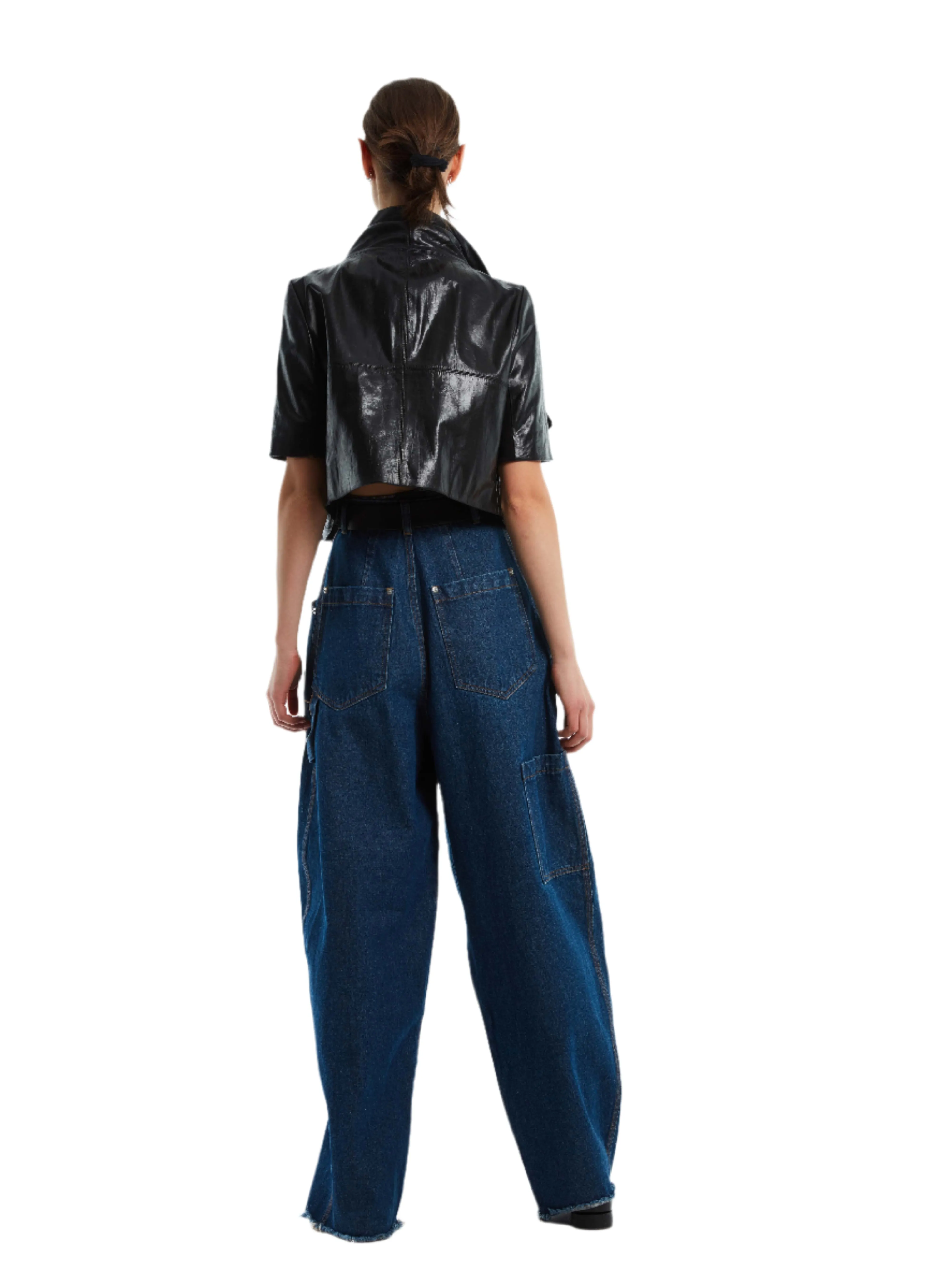 HIGH COLLAR LEATHER BIKER JACKET sold by Cut25 by Yigal Azrouel product image thumbnail 3