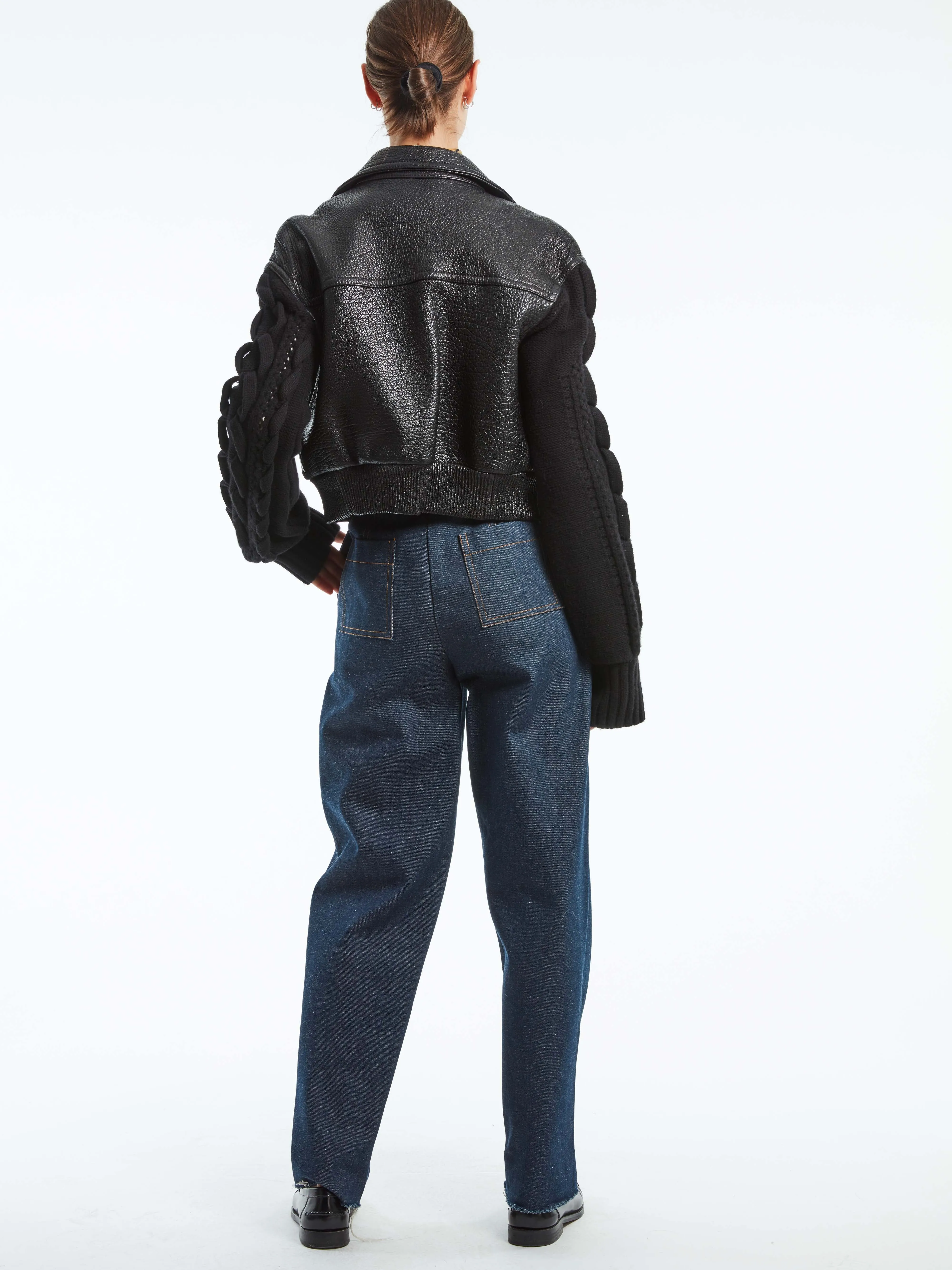 KNIT SLEEVE LEATHER COMBO BOMBER sold by Cut25 by Yigal Azrouel product image thumbnail 3